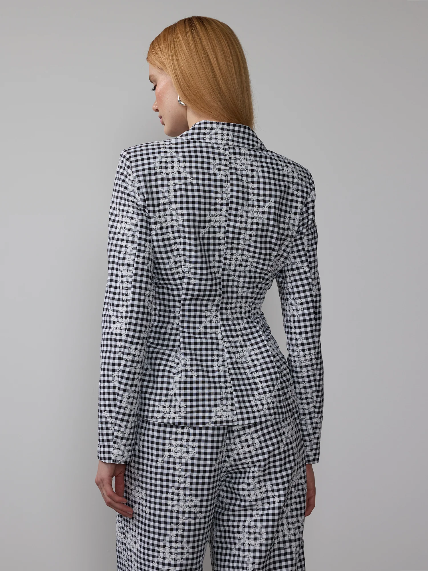 Embroidered Gingham Peplum Jacket - Image 3