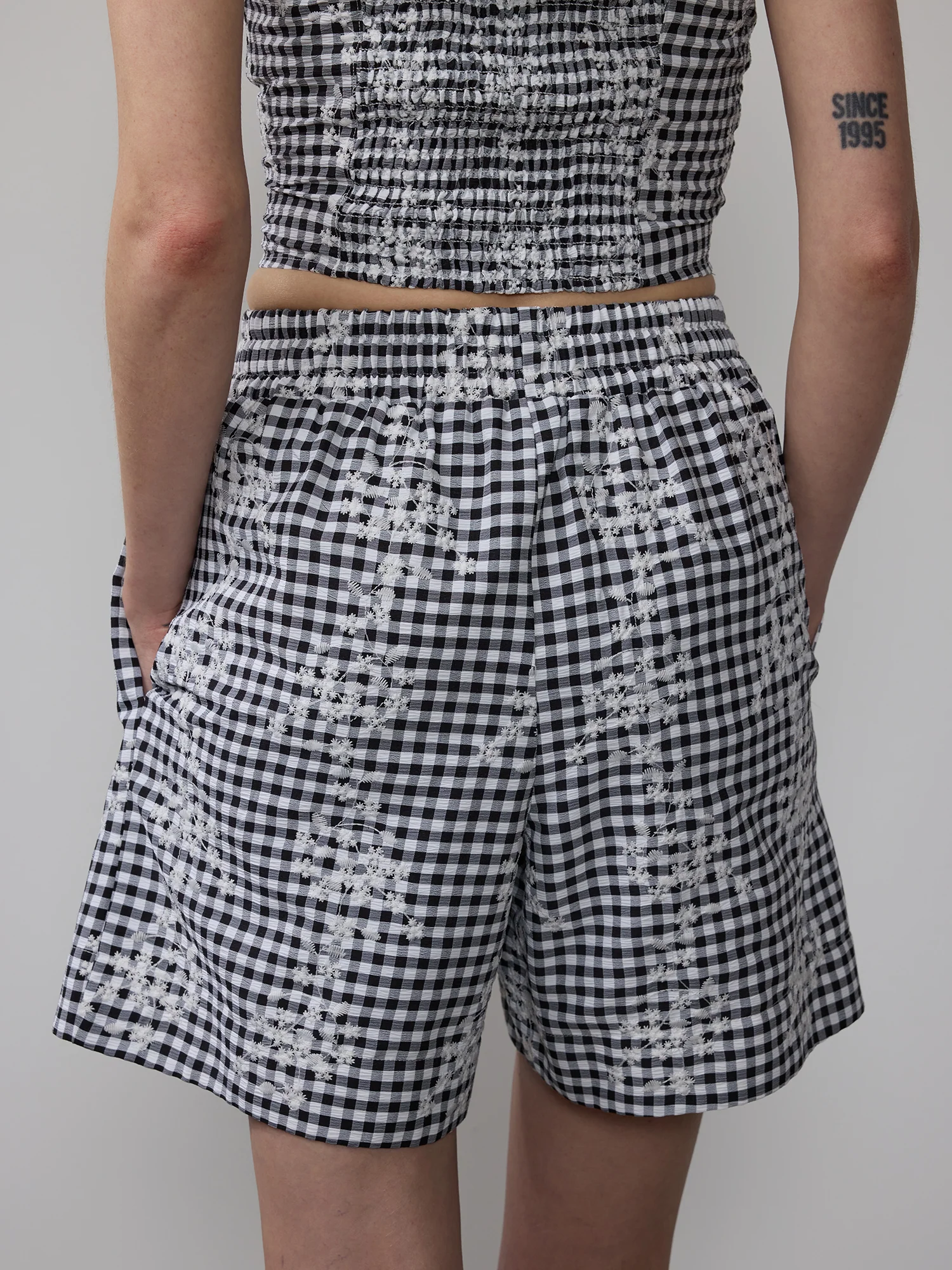Gingham Check Embroidered Shorts - Image 3