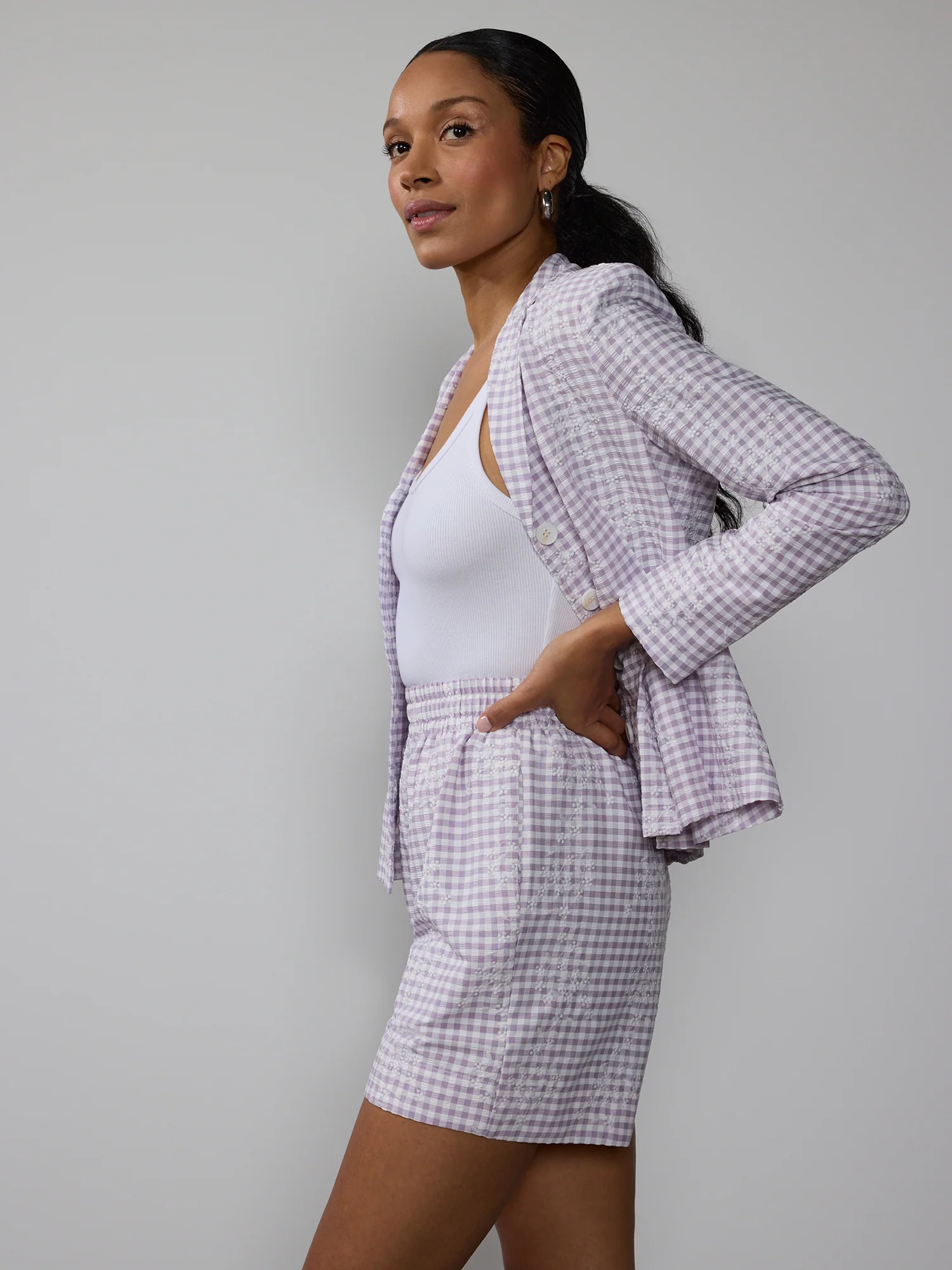Gingham Check Embroidered Shorts - Image 7