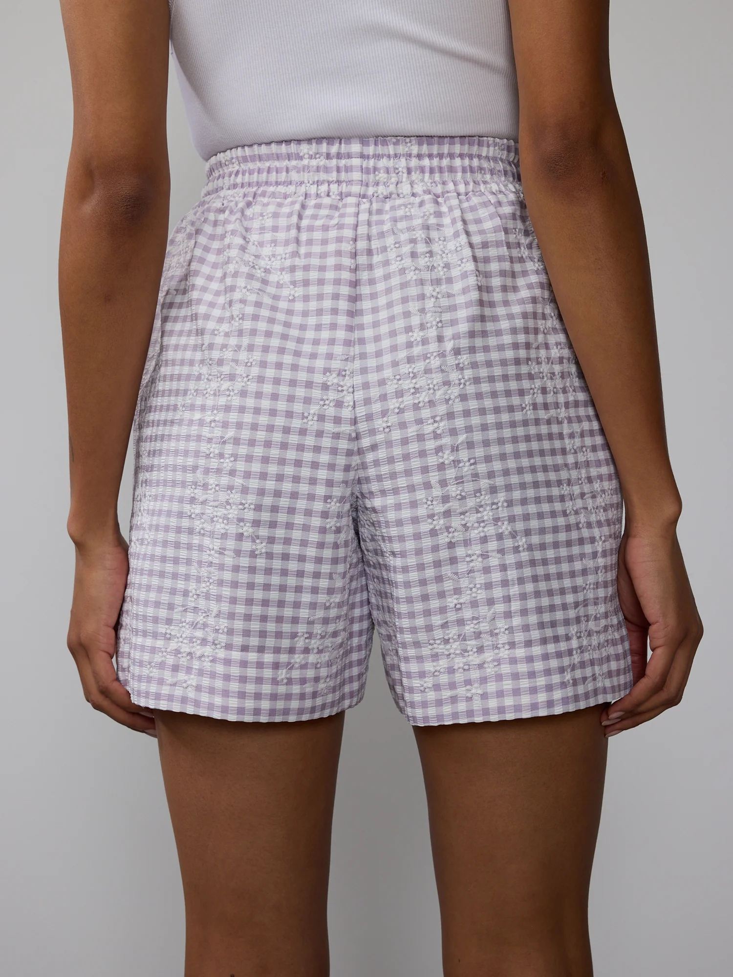 Gingham Check Embroidered Shorts - Image 8