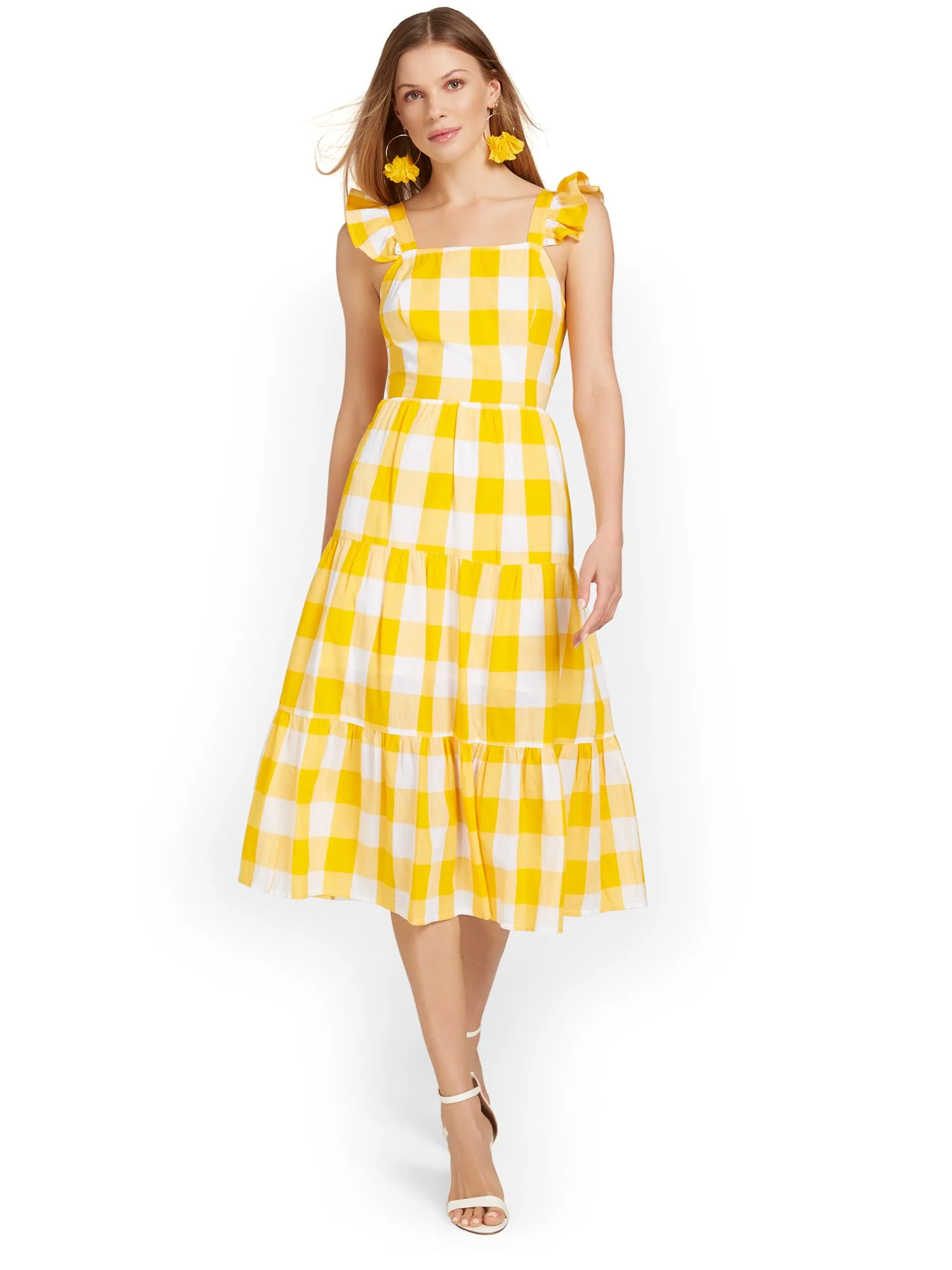 Gingham Flutter-Sleeve Midi Dress - Image 2