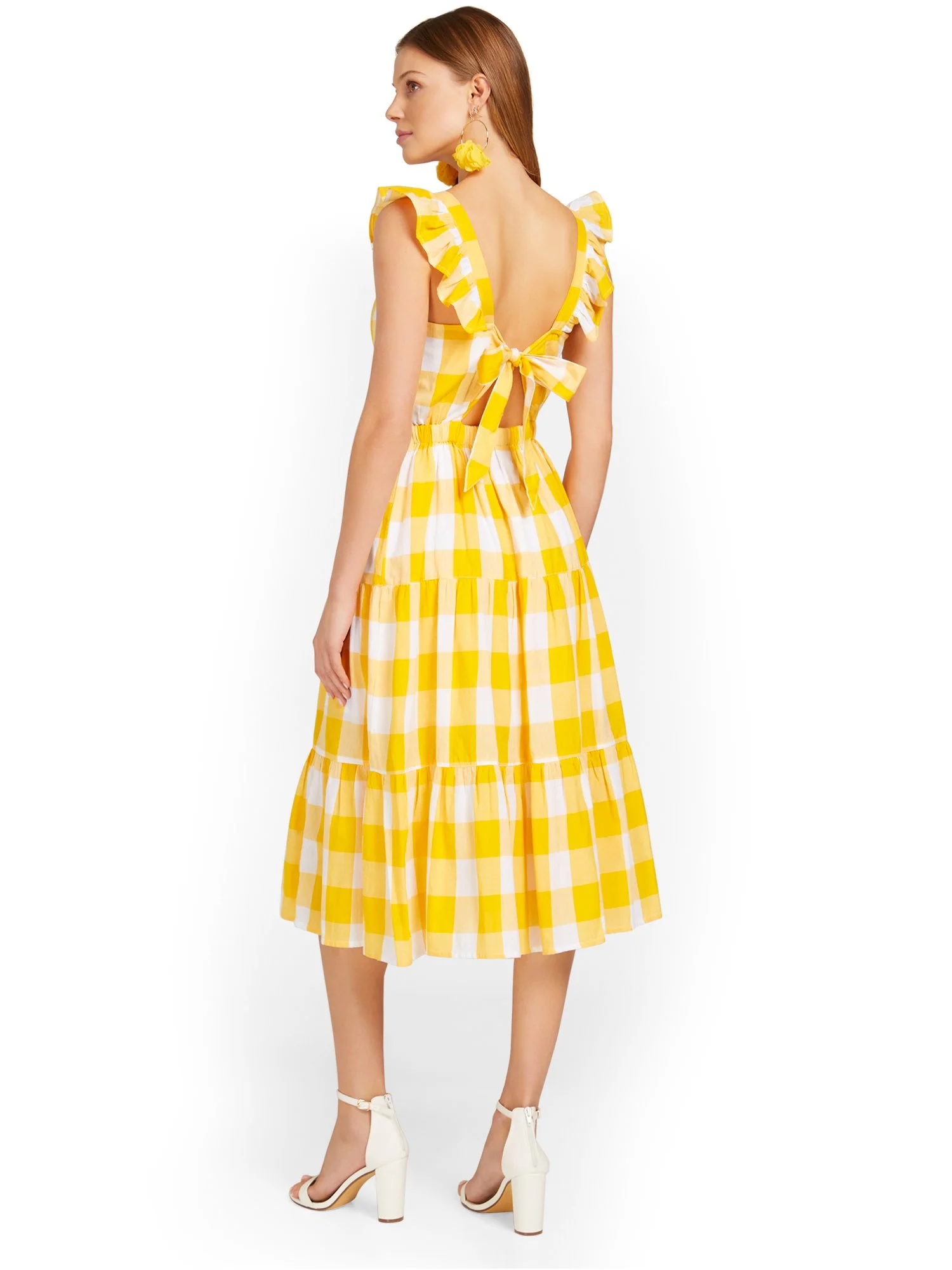 Gingham Flutter-Sleeve Midi Dress - Image 3