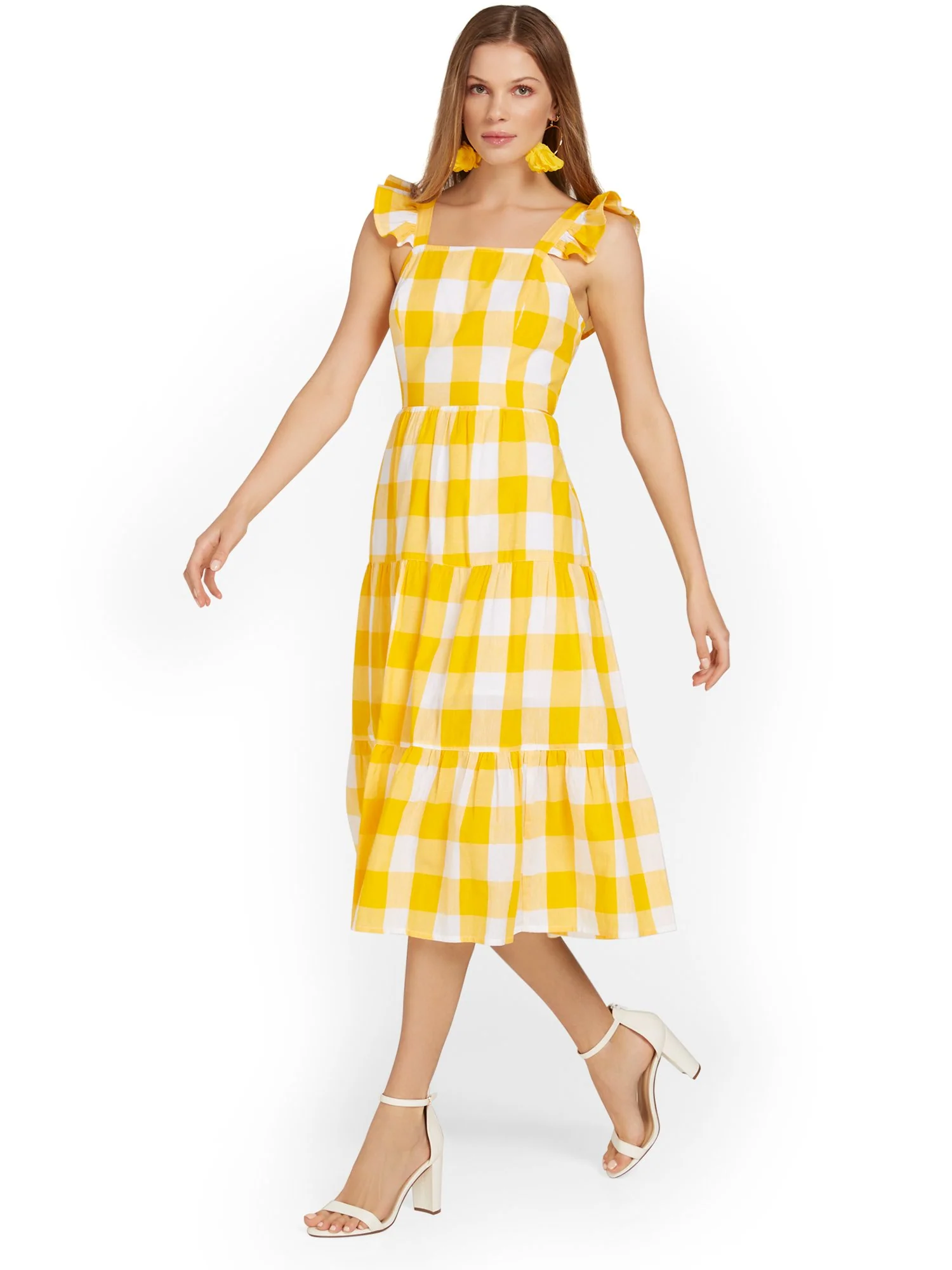 Gingham Flutter-Sleeve Midi Dress - Image 4