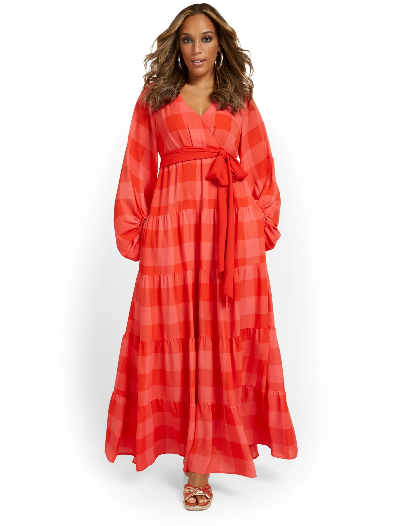 Gingham-Print Belted Maxi Dress - Image 4