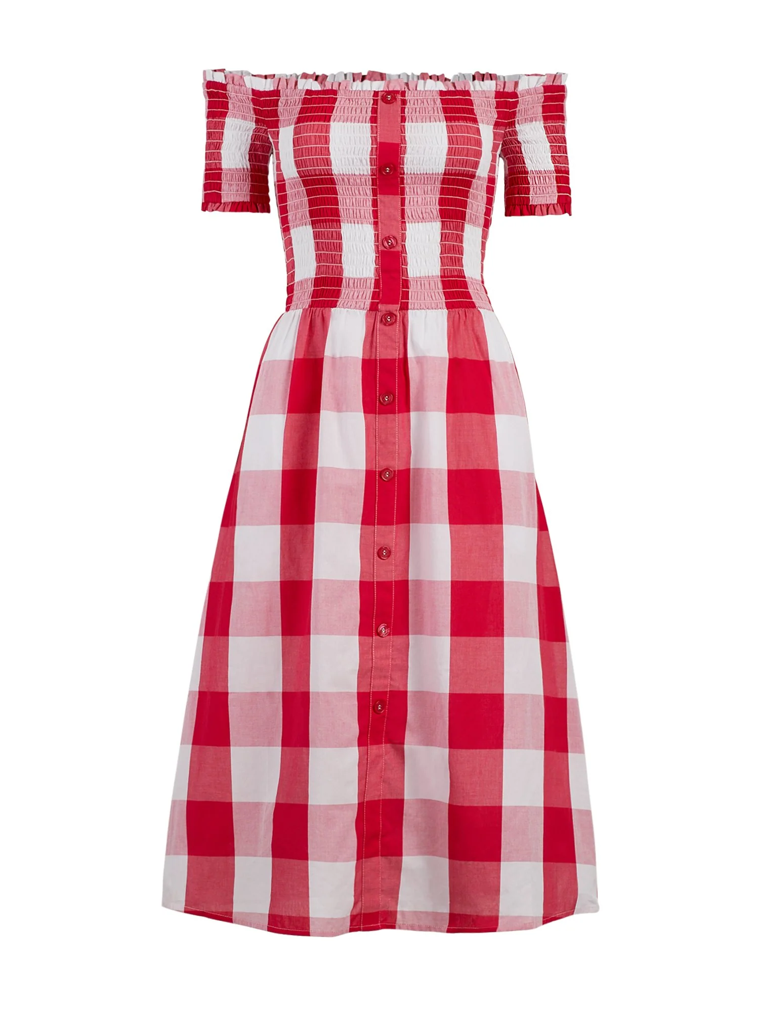 Gingham Smocked Off The Shoulder Dress - Image 2