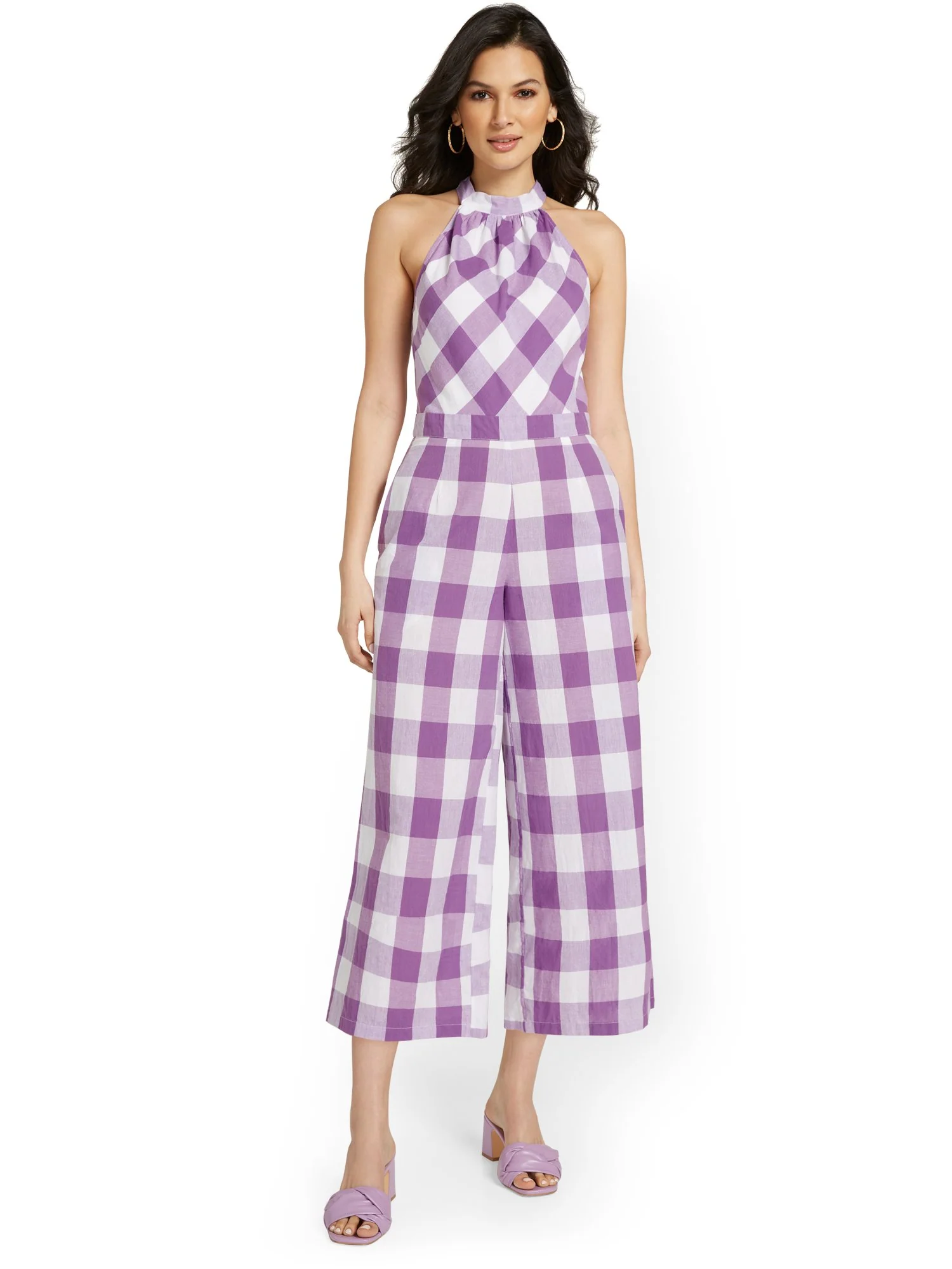 Gingham Wide-Leg Capri Jumpsuit - Image 2