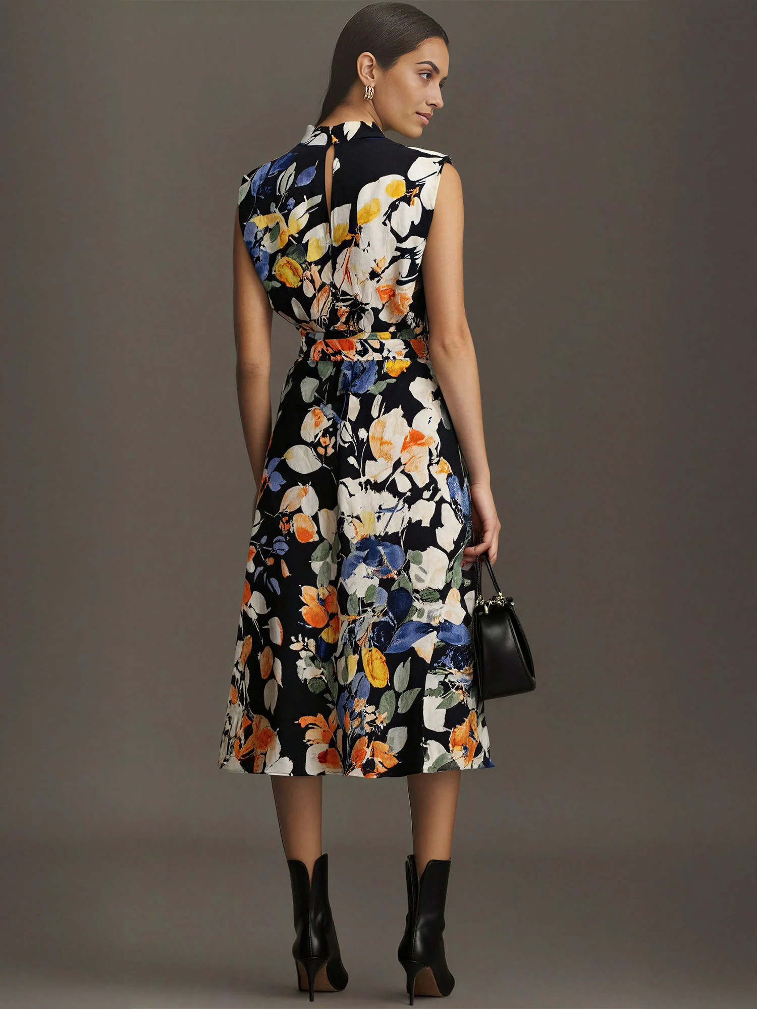 Floral Cowl Neck Satin Midi Shift Dress - Image 3
