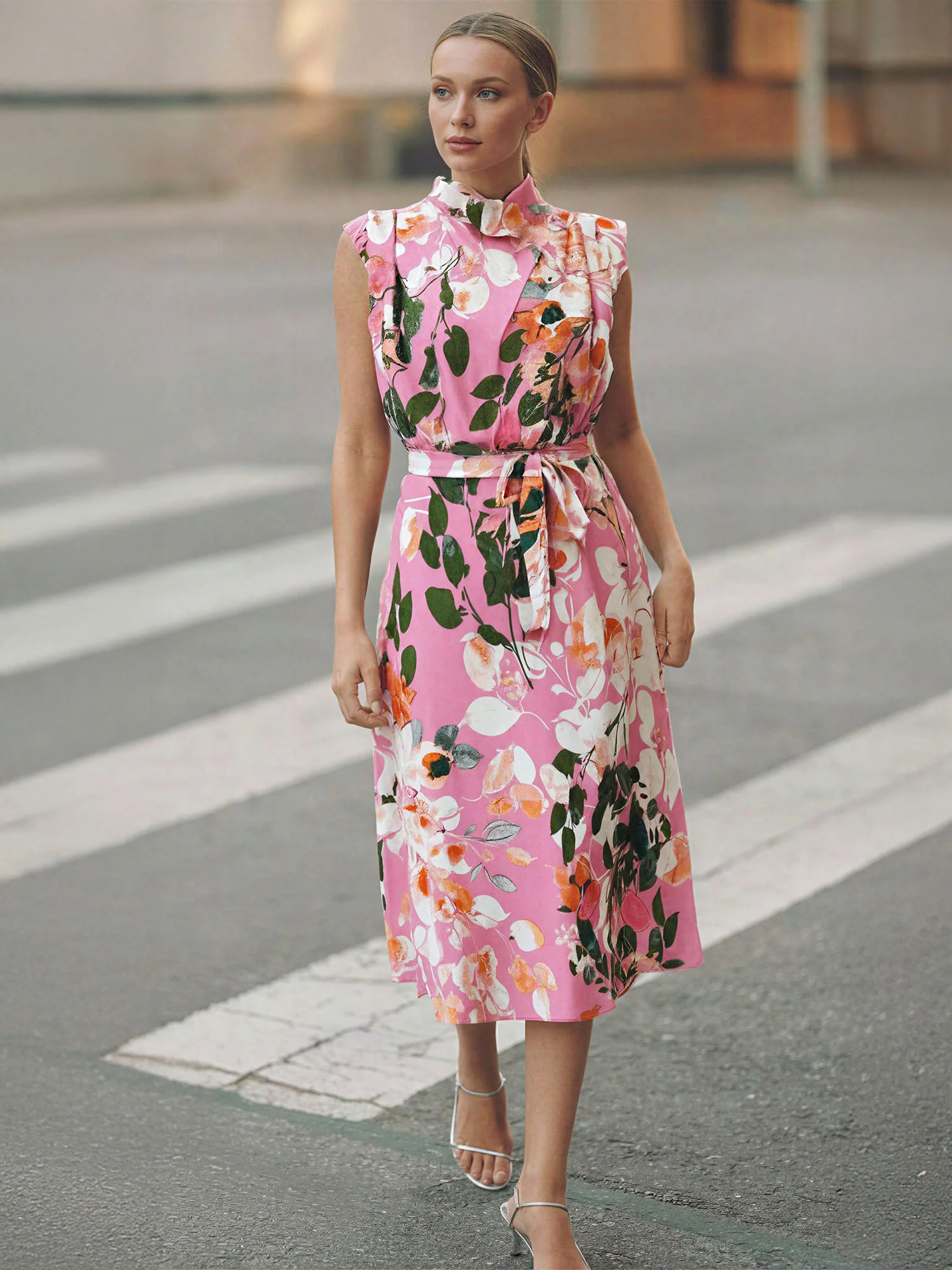 Floral Cowl Neck Satin Midi Shift Dress - Image 9