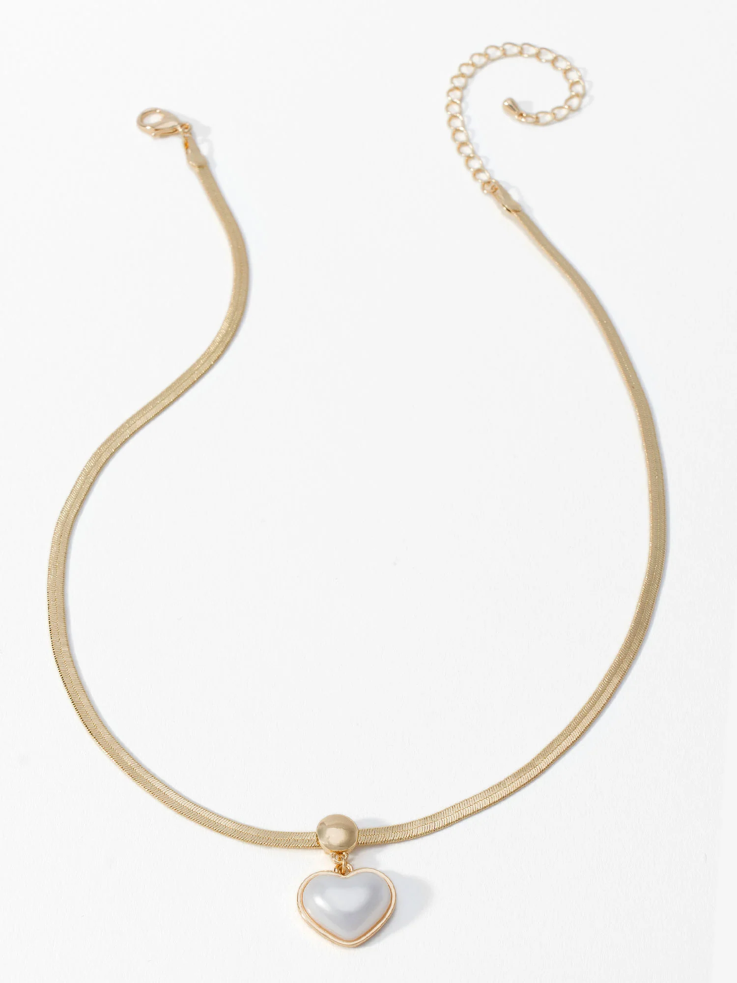Gold Plated Heart Pendant Herringbone Chain Necklace