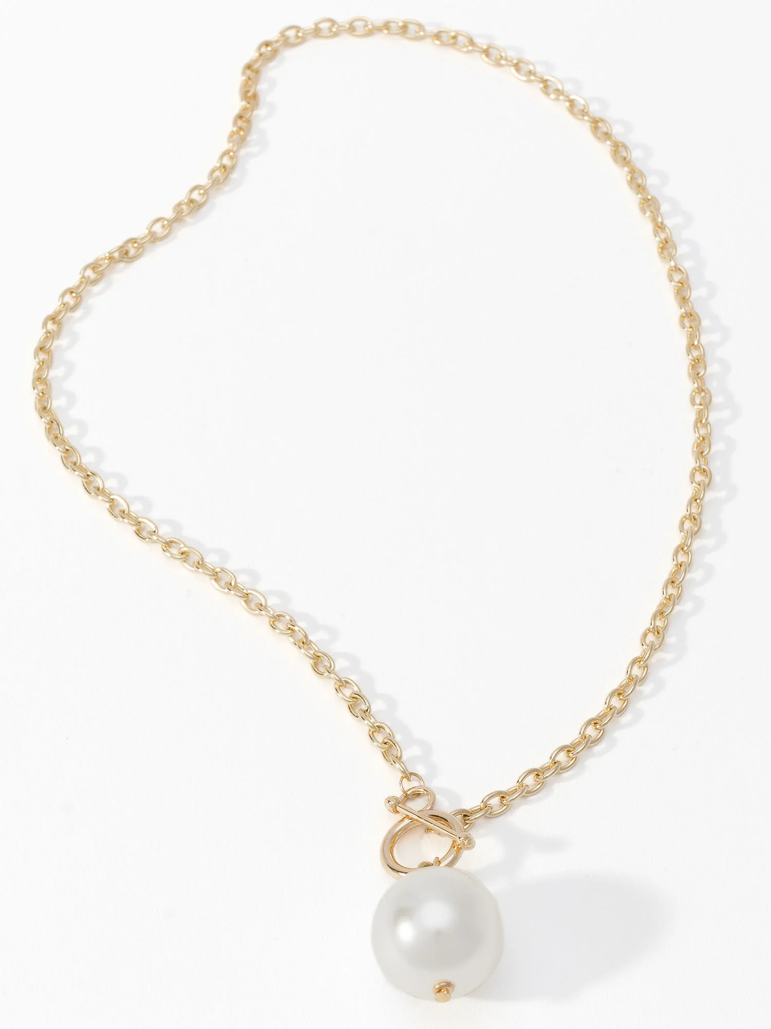 Gold Plated Pearl Toggle Pendant Chain Necklace