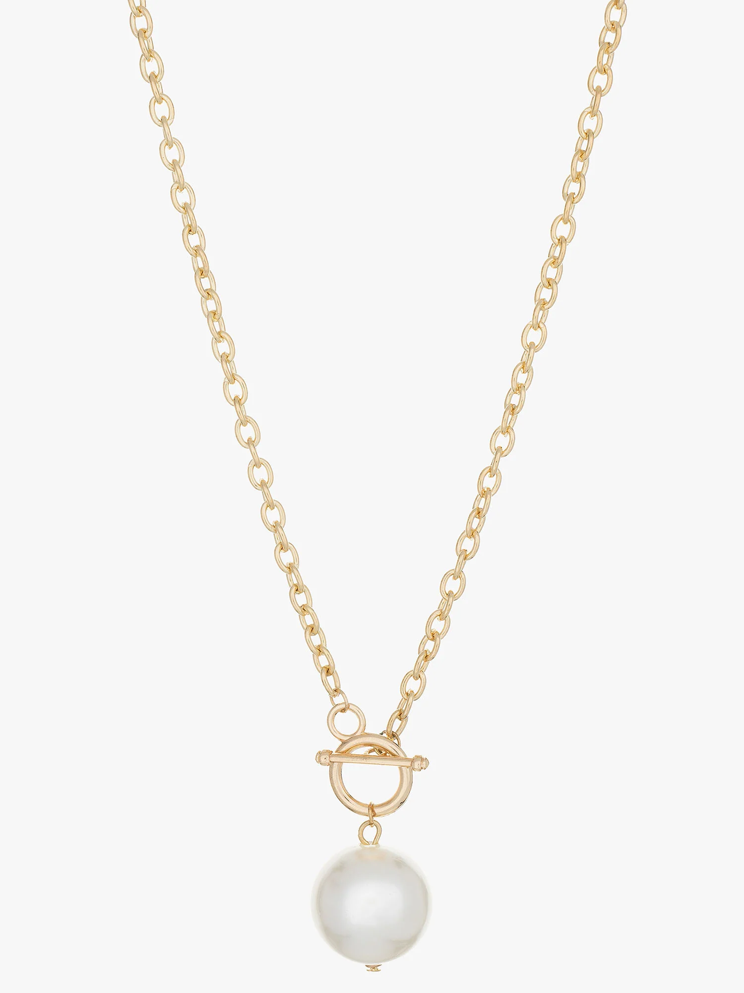 Gold Plated Pearl Toggle Pendant Chain Necklace - Image 2