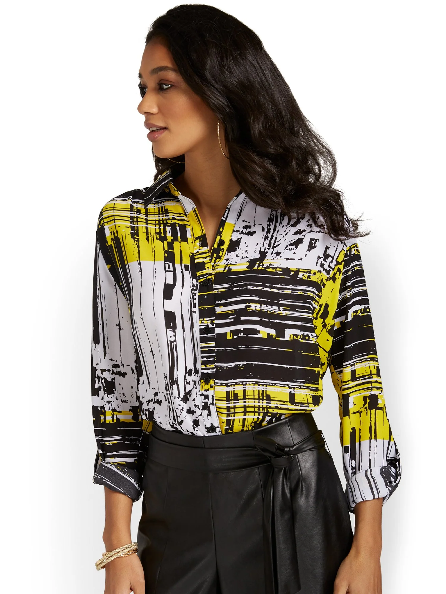 Graffiti-Print Button-Down Top