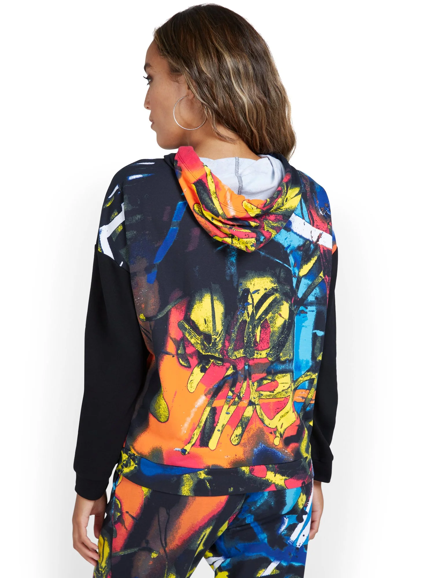 Graffiti-Print Colorblock French Terry Pullover Hoodie - Image 3