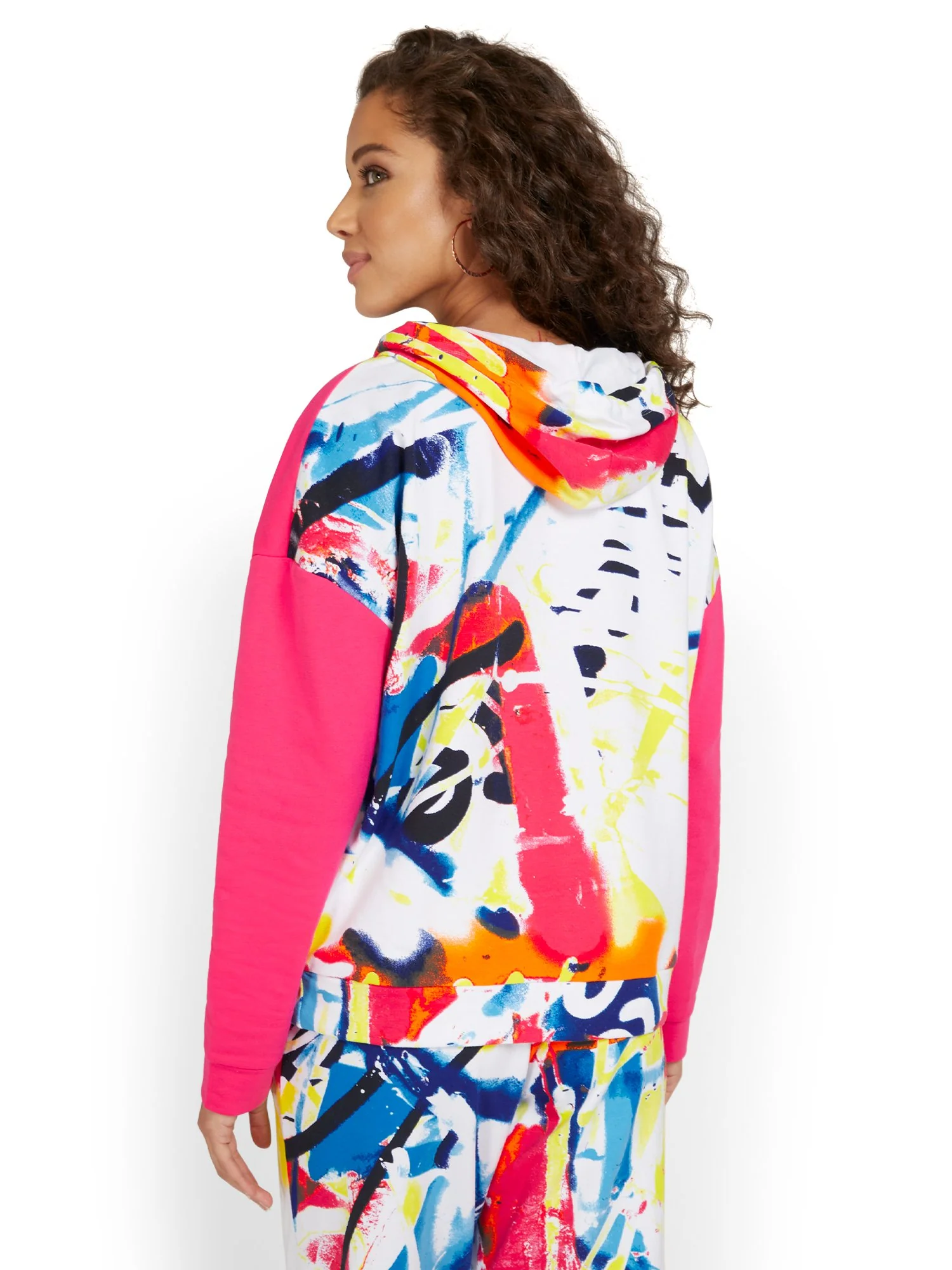 Graffiti-Print Colorblock French Terry Pullover Hoodie - Image 7