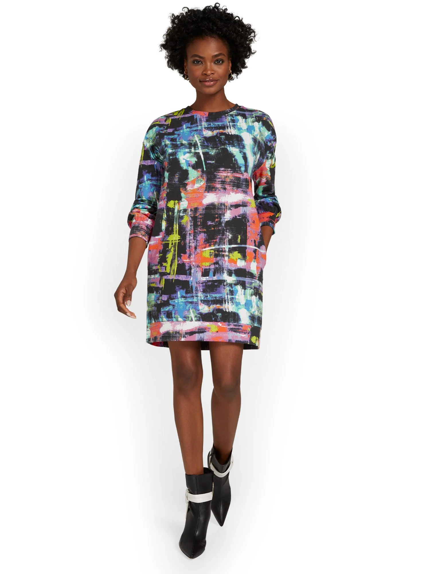 Graffiti-Print Crewneck French Terry Sweatshirt Dress - Image 2