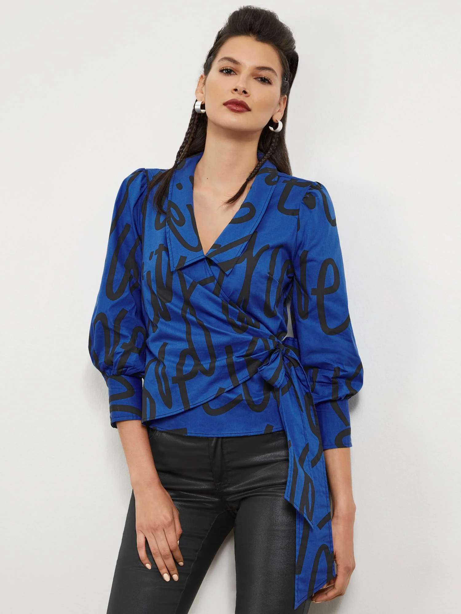 Graphic Side-Tie Blouse