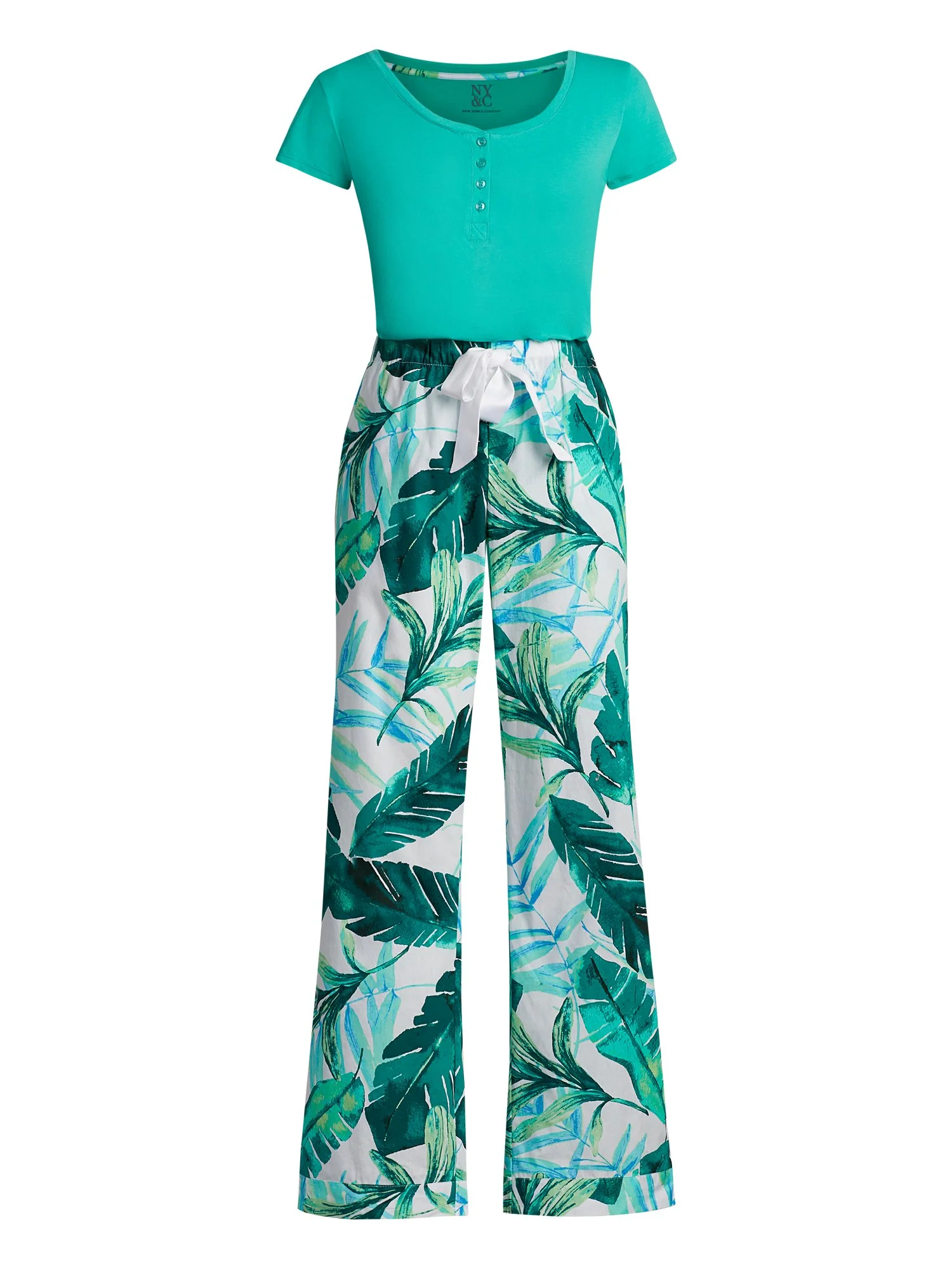 Green Tropical-Print Pajama Set