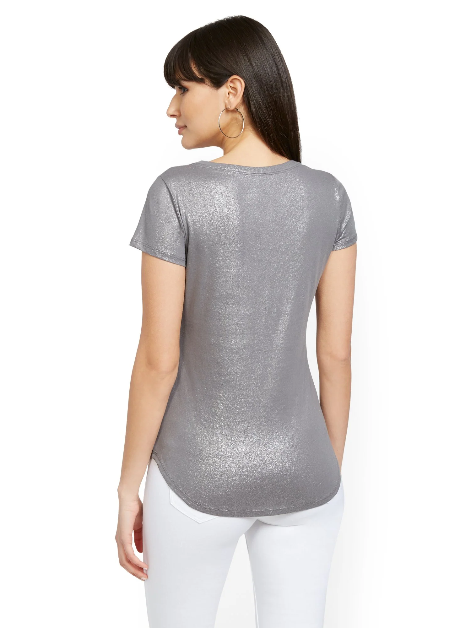 Grey Metallic-Finish Perfect Tee - Image 3