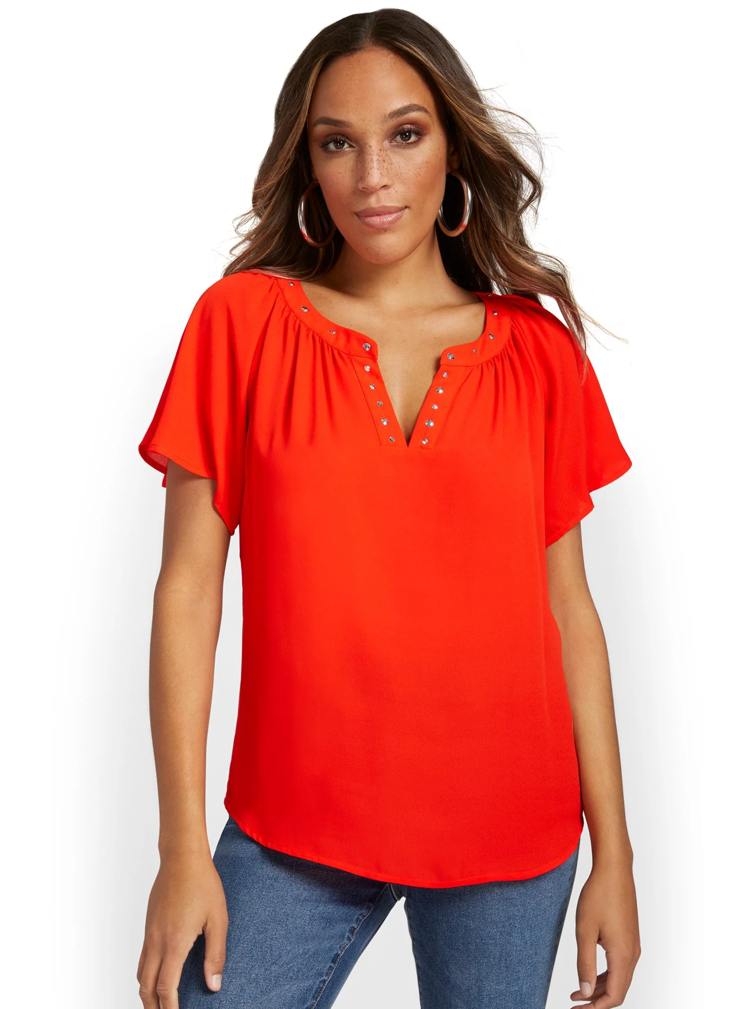 Grommet-Detail Flutter-Sleeve Top - Image 6