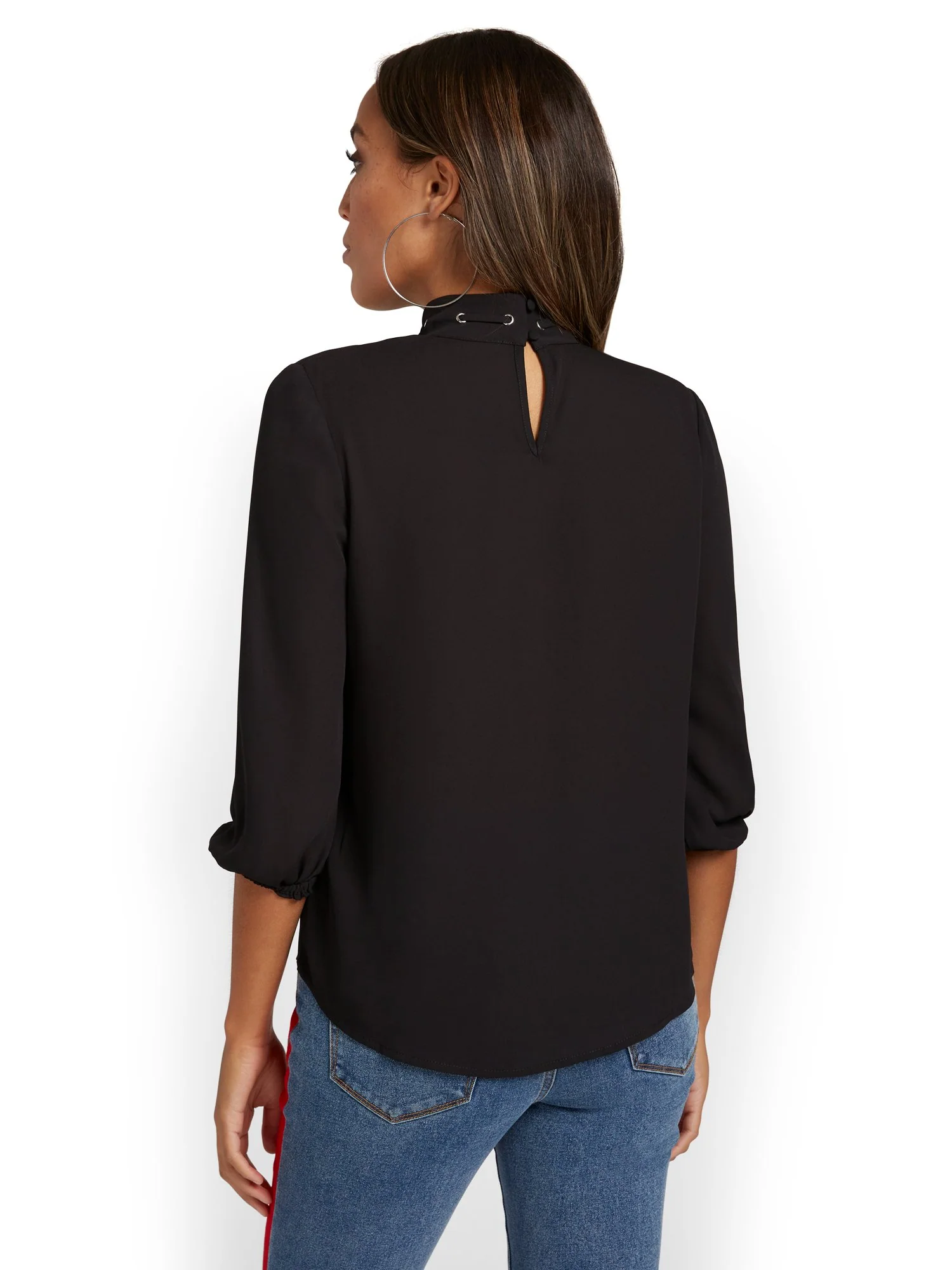 Grommet-Detail Mock-Neck Top - Image 3