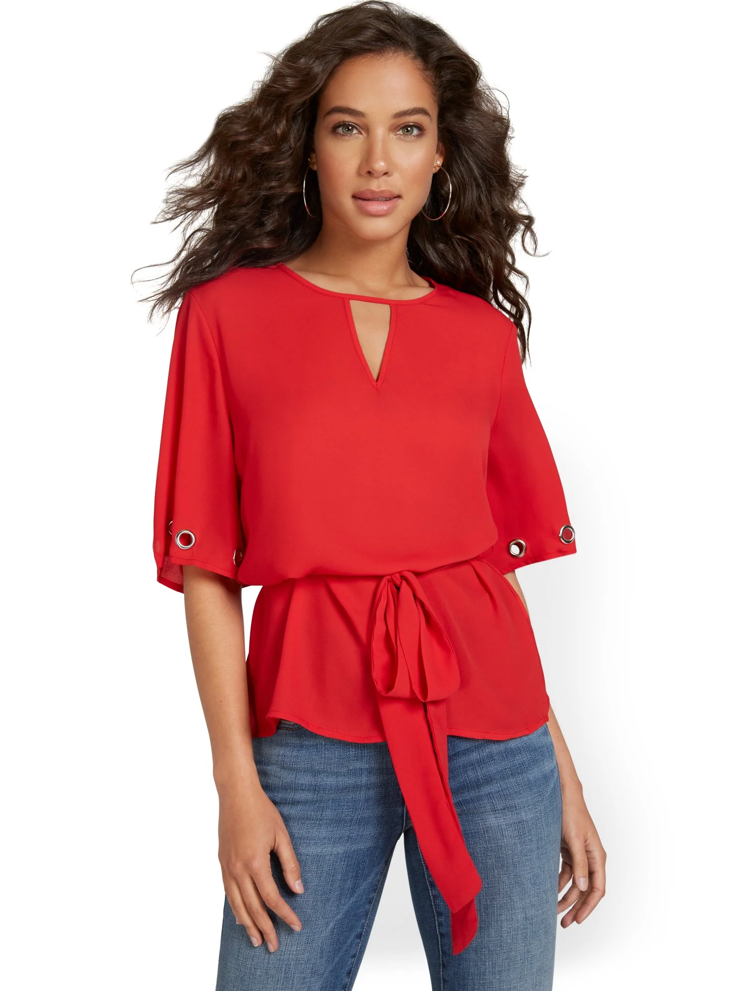 Grommet-Sleeve Tie-Waist Blouse - Image 6