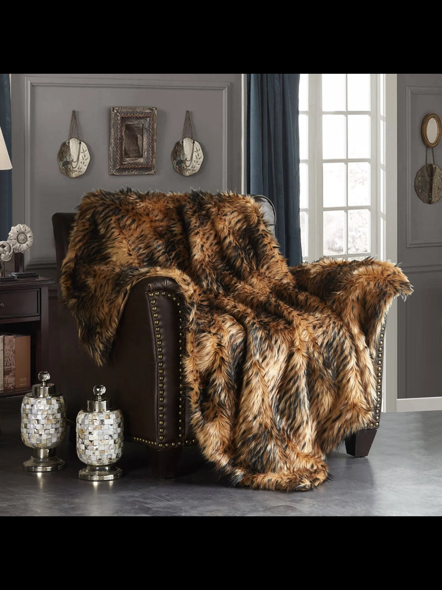 Hadar Ultra Plush Two-Toned Faux-Fur Throw Blanket - NY&C x Chic Home - Image 2