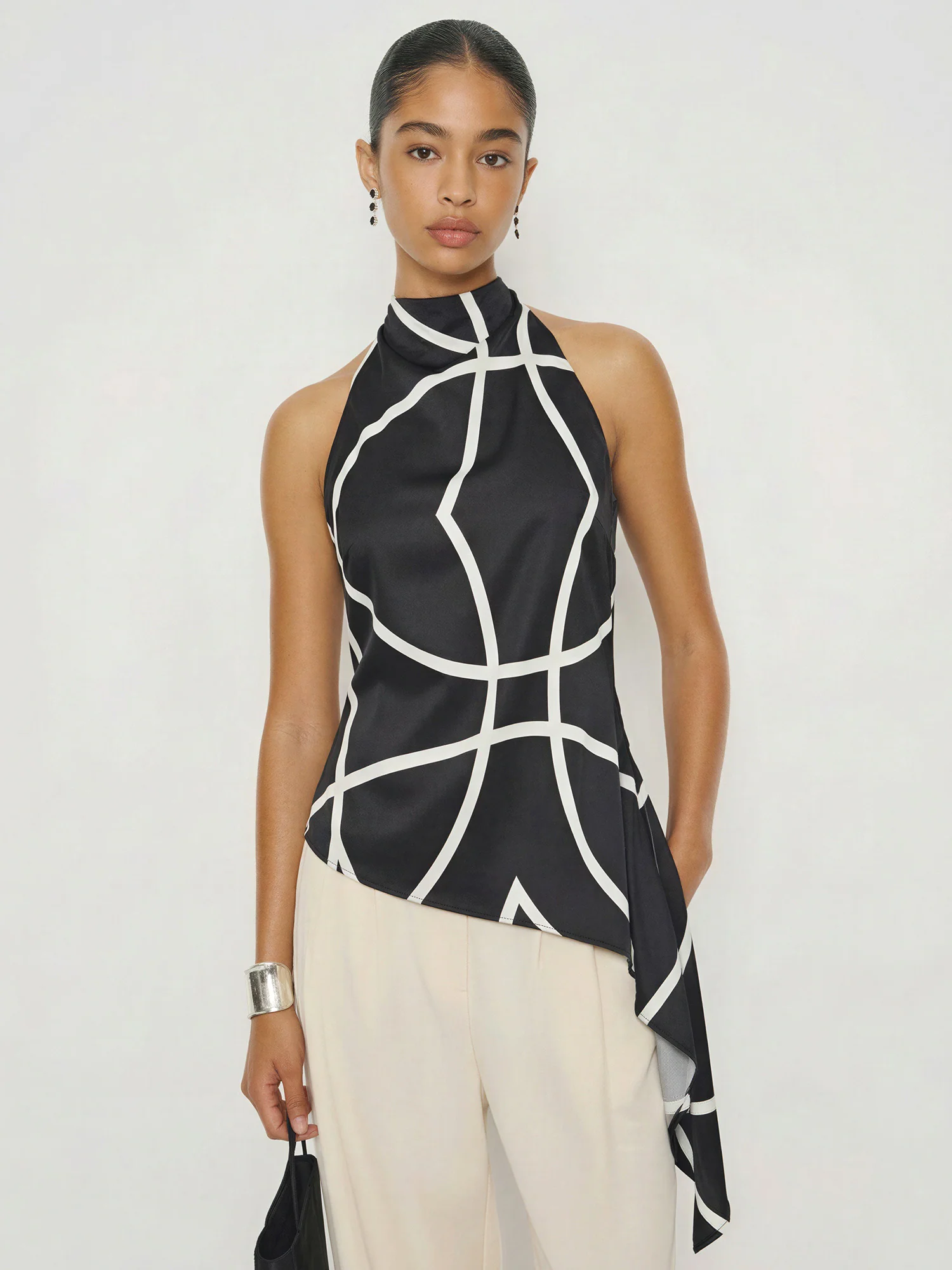 Halter Neck Cowl Abstract Print Top