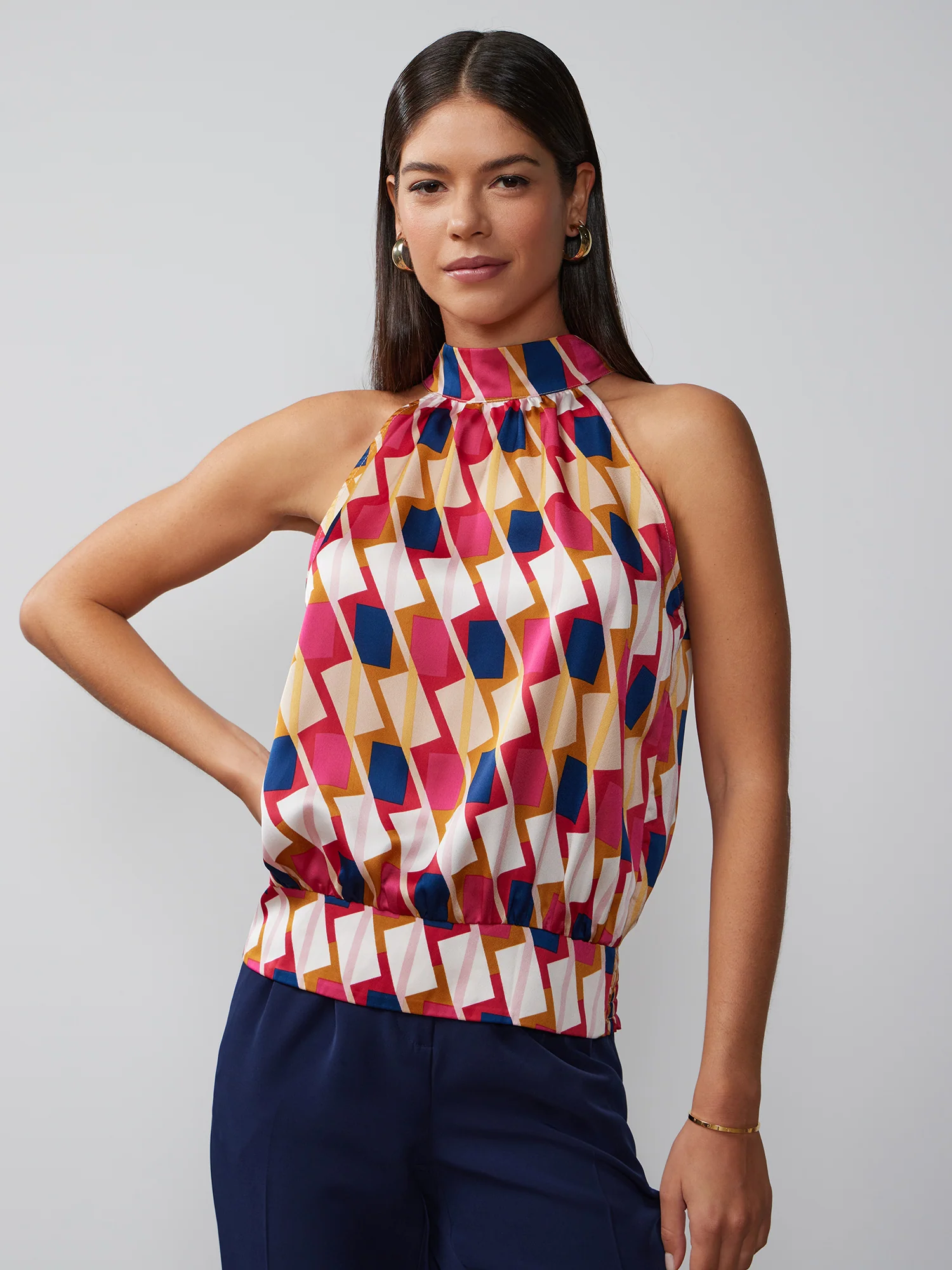 Halter Neck Geometric Print Top