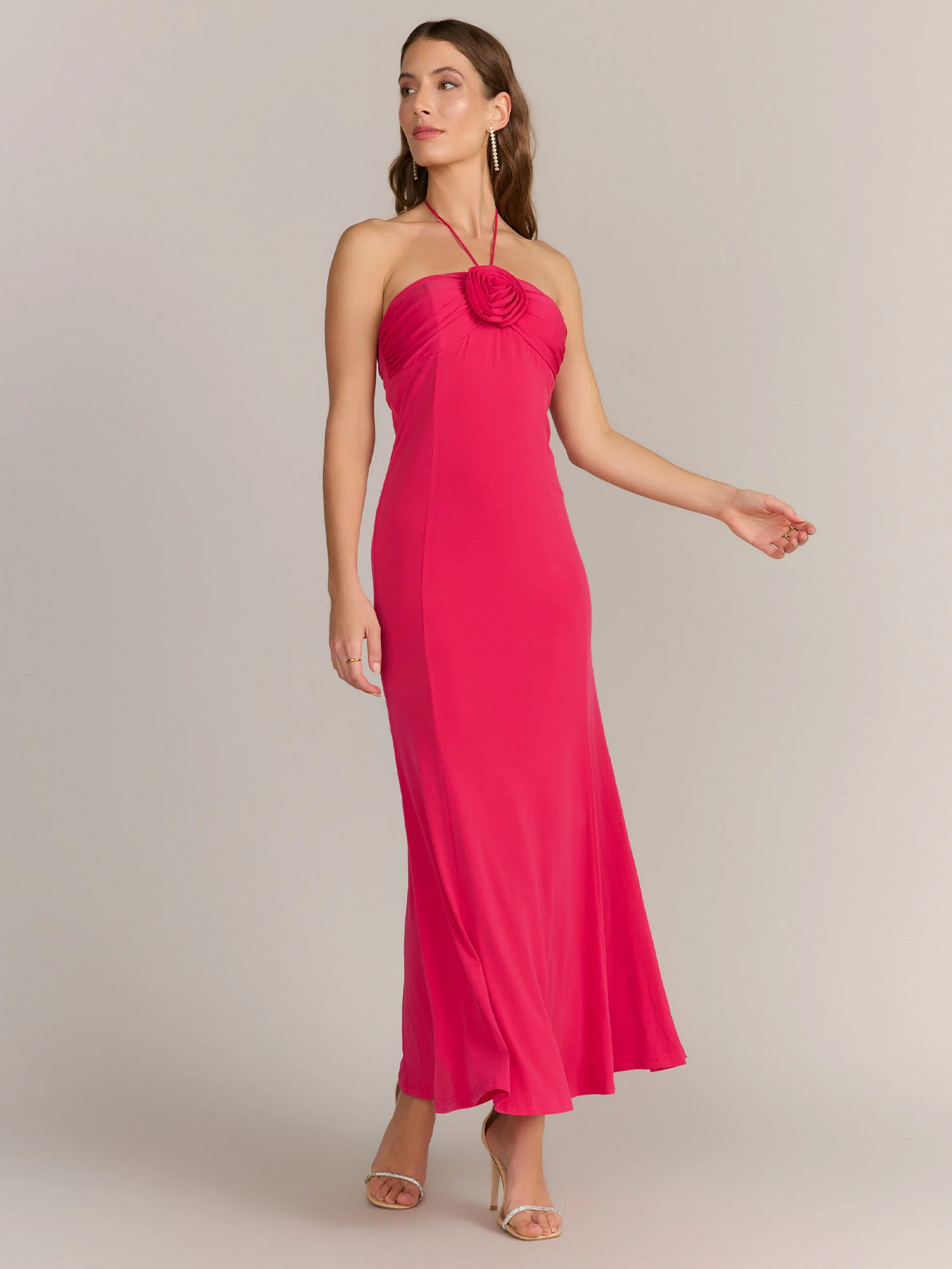 Lena Halter Neck Rosette Detail Jersey Dress - Brands We Love
