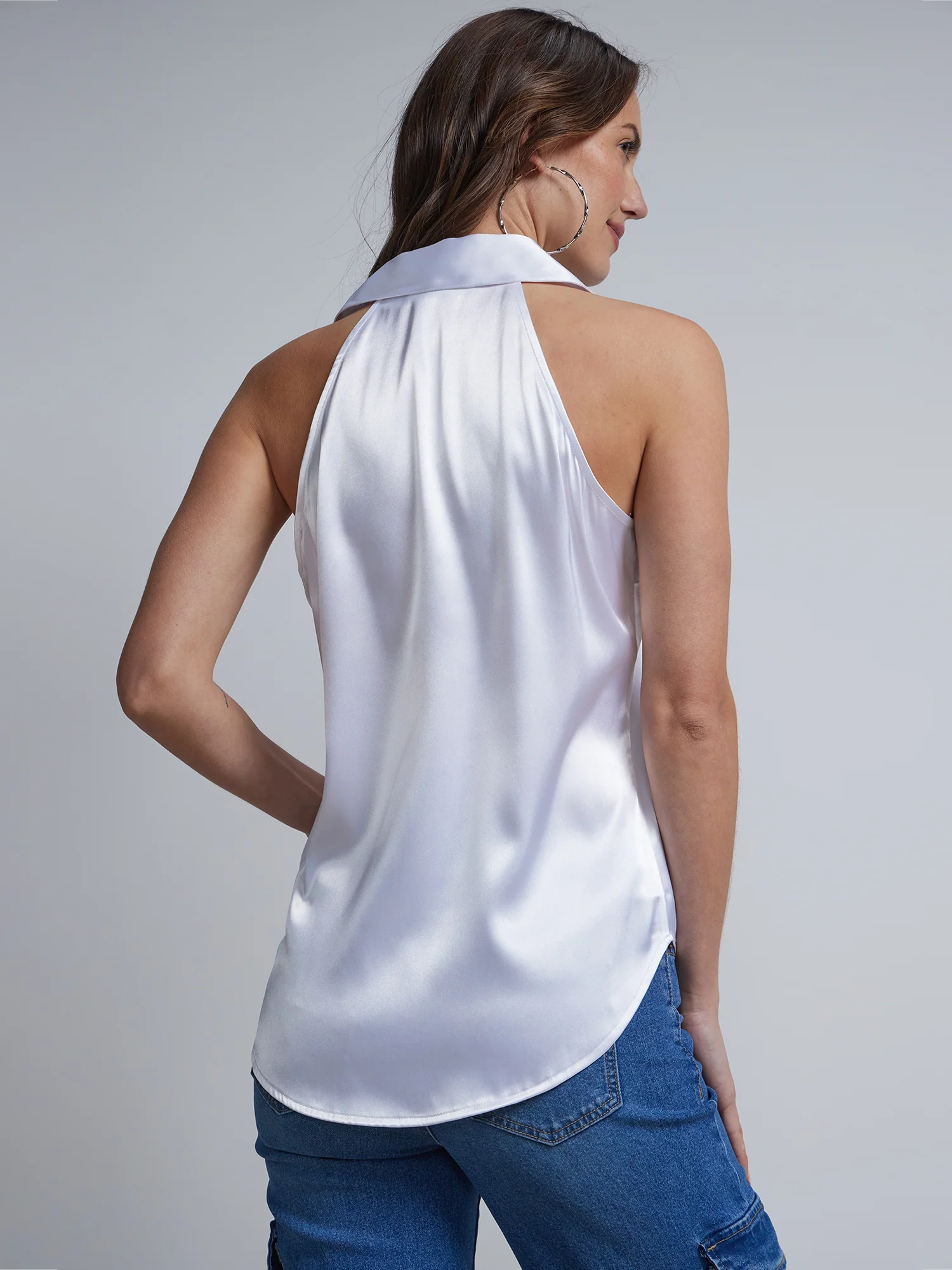 Halterneck Button-Front Satin-Effect Blouse - Image 8