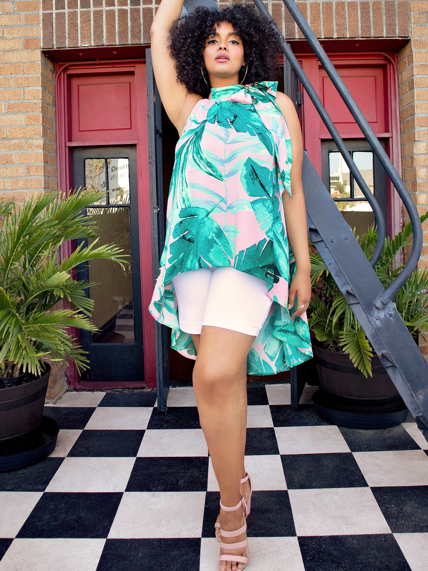 Hi-Lo Bow-Accent Halter Blouse - 7th Avenue