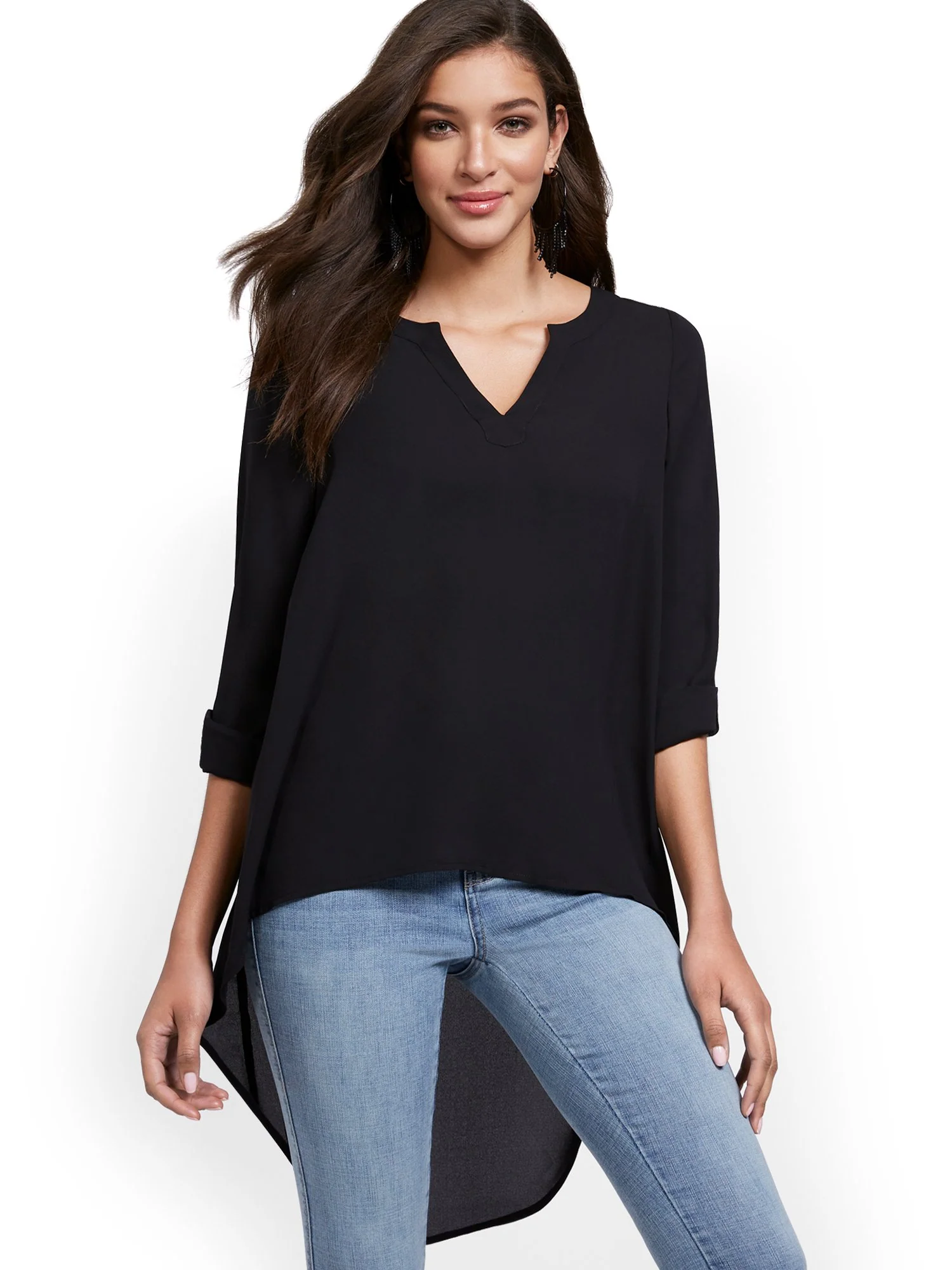 High-Low V-Neck Popover Top - Image 2