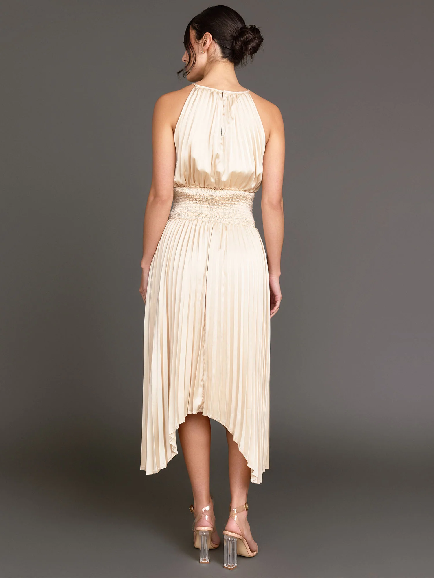 High Neck Asymmetric Pleated Midi-Dress - Lena - Image 4