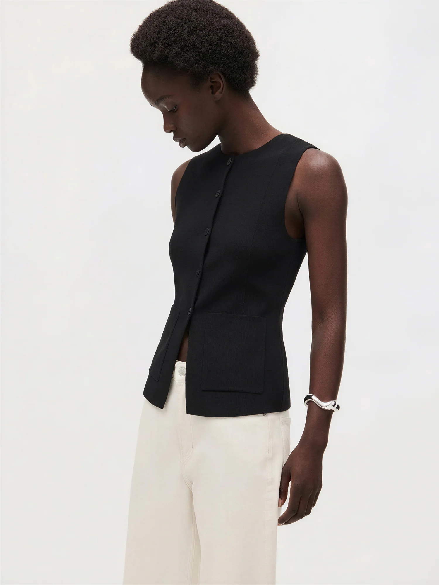 High Neck Button Vest Top