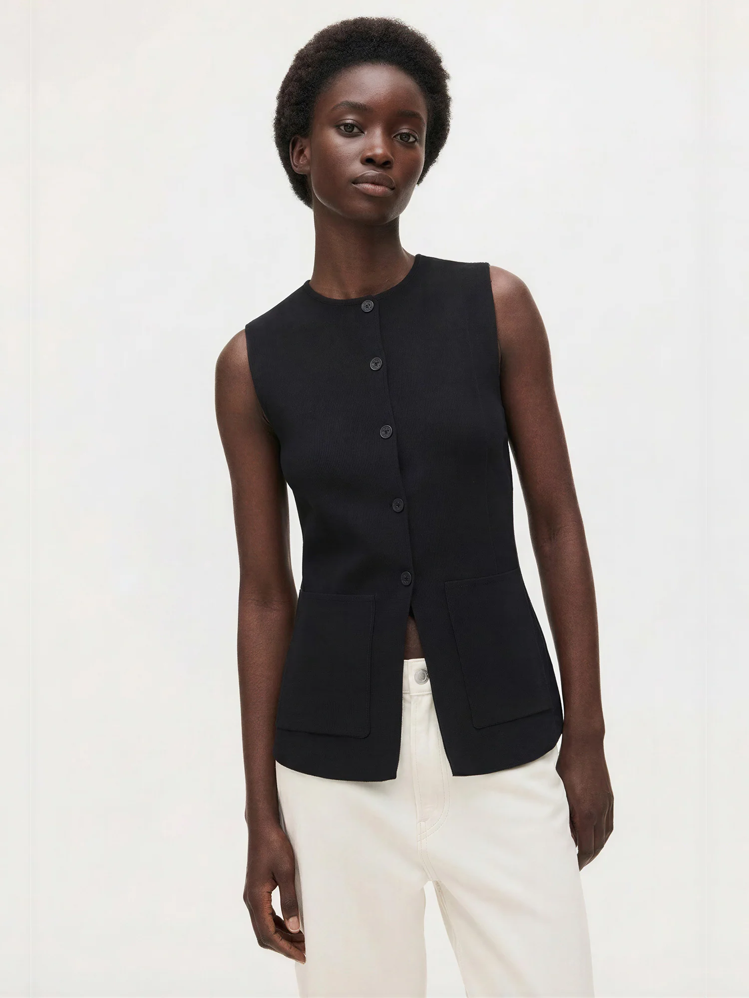 High Neck Button Vest Top - Image 2