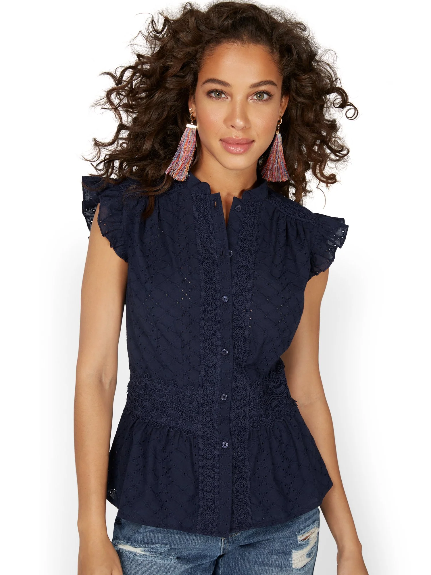 High-Neck Ruffle Eyelet Top - Lily & Cali - Image 7