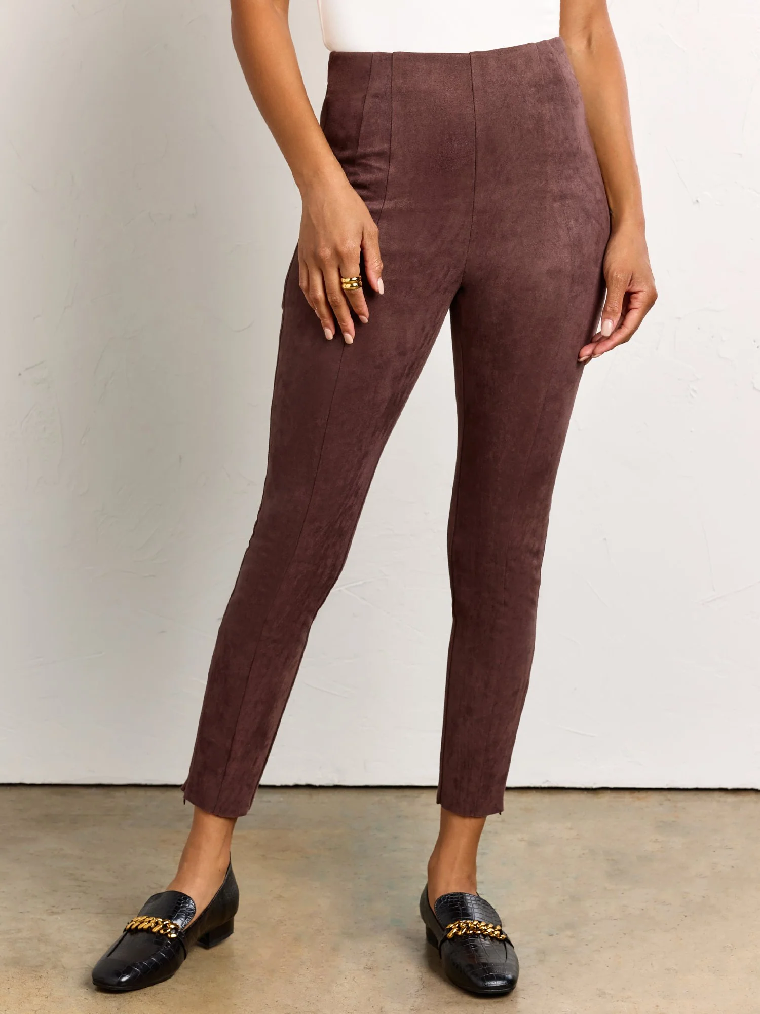 High Waist Slim Leg Suede Tapered Pant - Mustard Seed - Image 7
