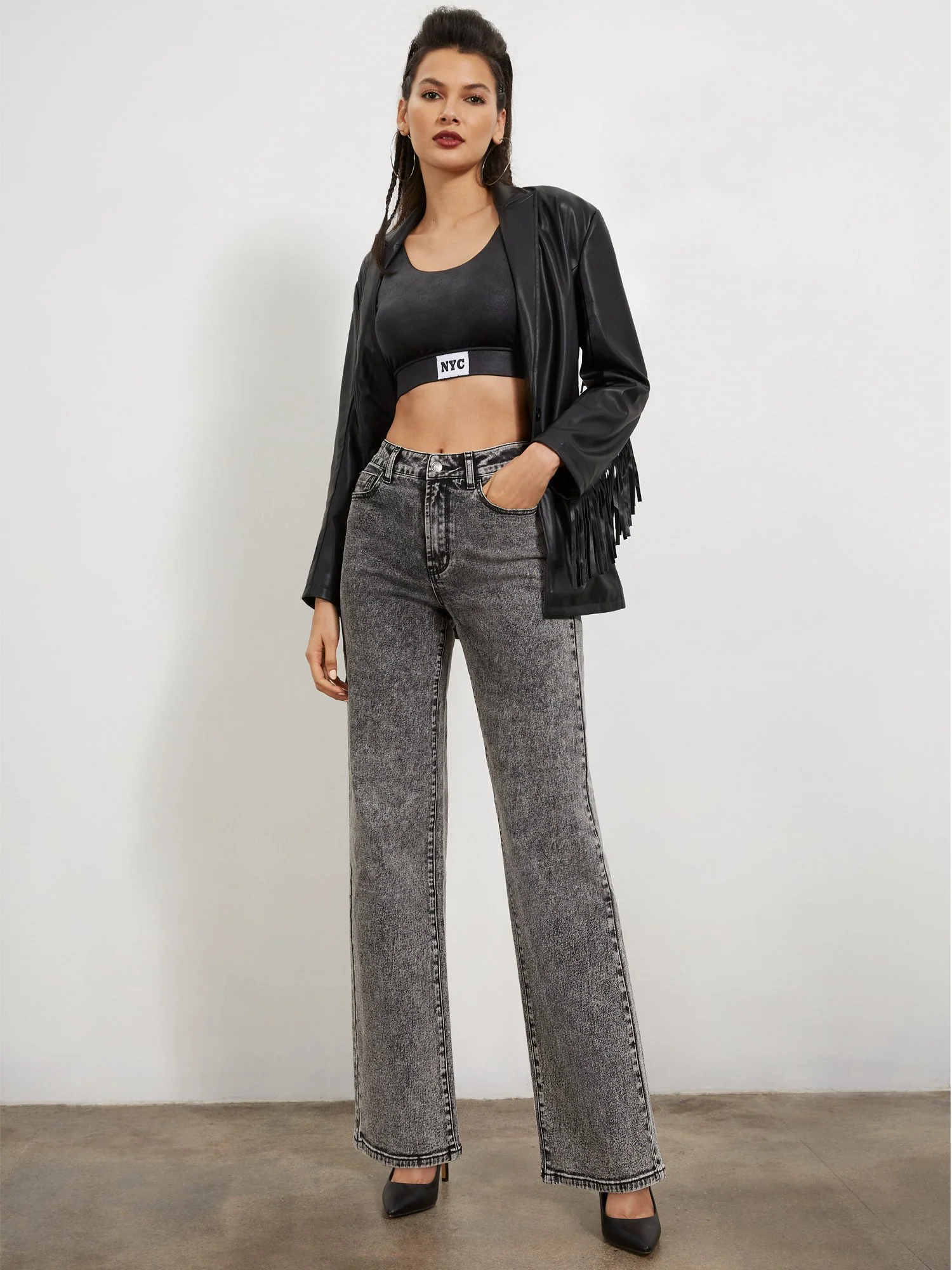 High-Waisted Acid-Wash Wide-Leg Jeans - Image 2