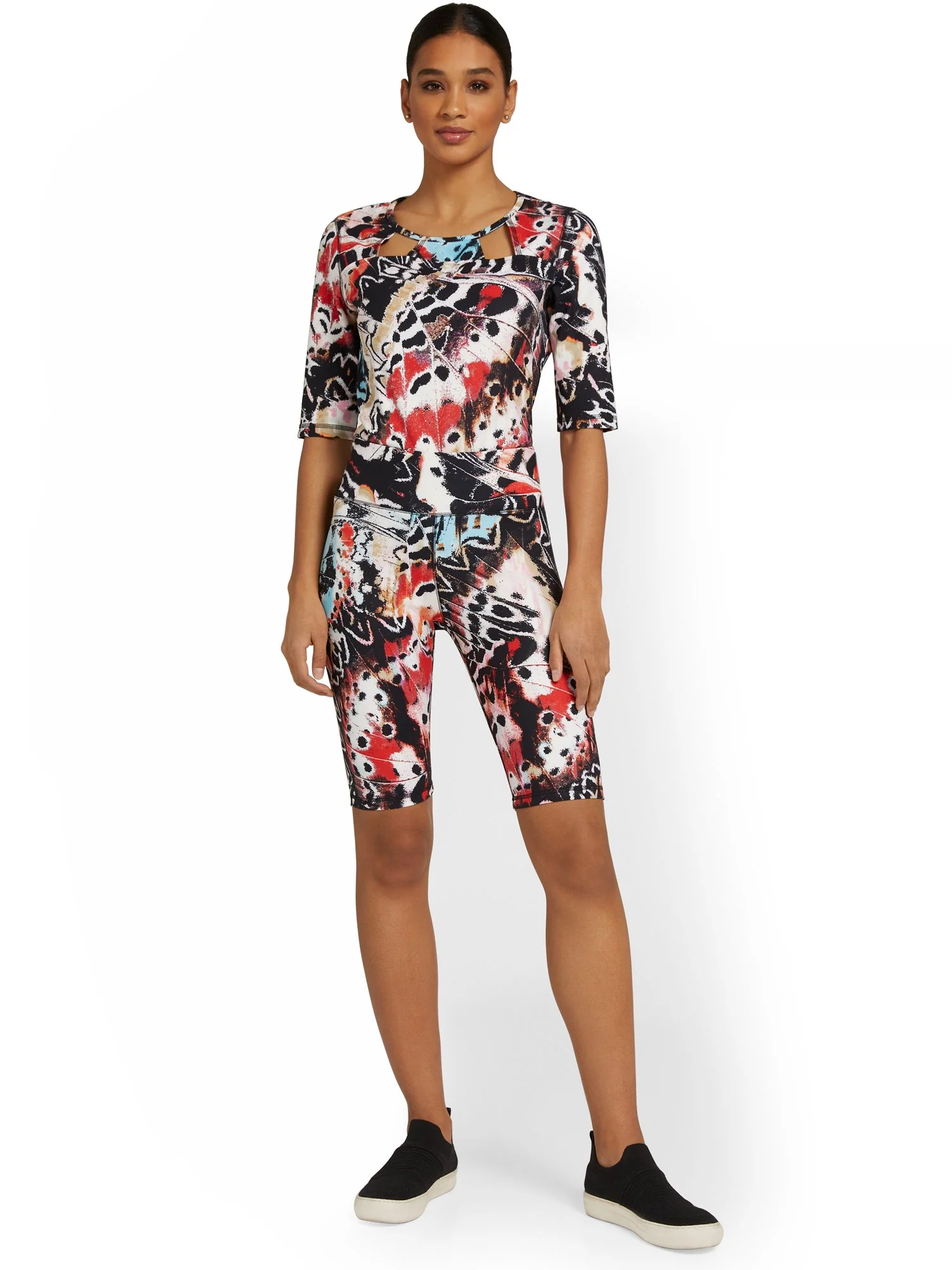 High-Waisted Butterfly-Print Pocket Bike Short - City Contour - Image 5