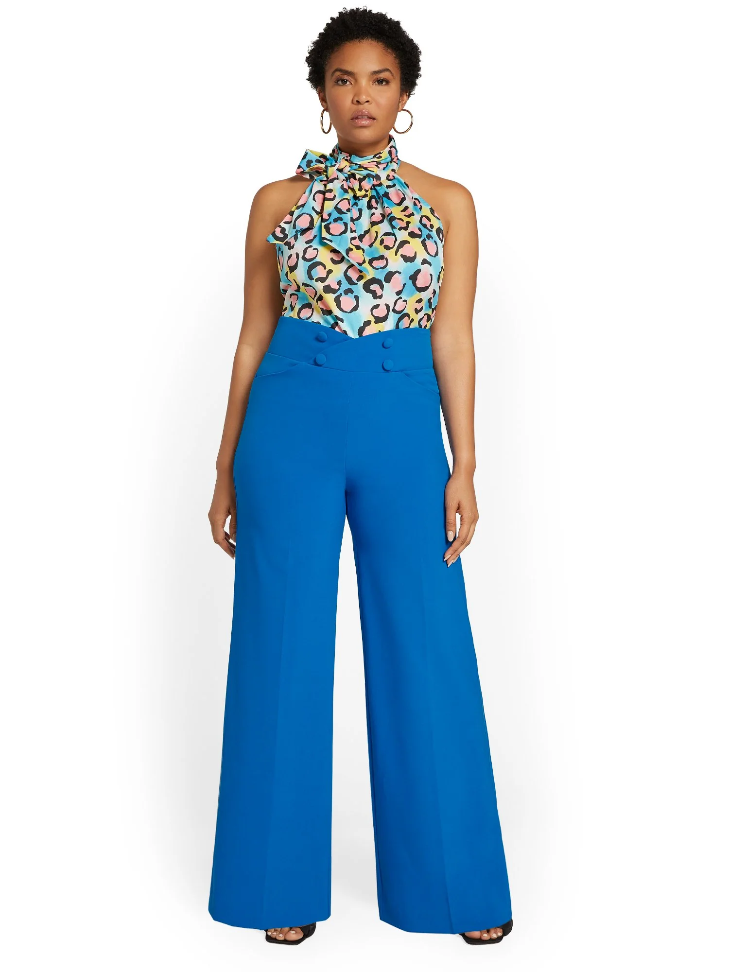 High-Waisted Button-Front Wide-Leg Pant - Essential Stretch - Image 10