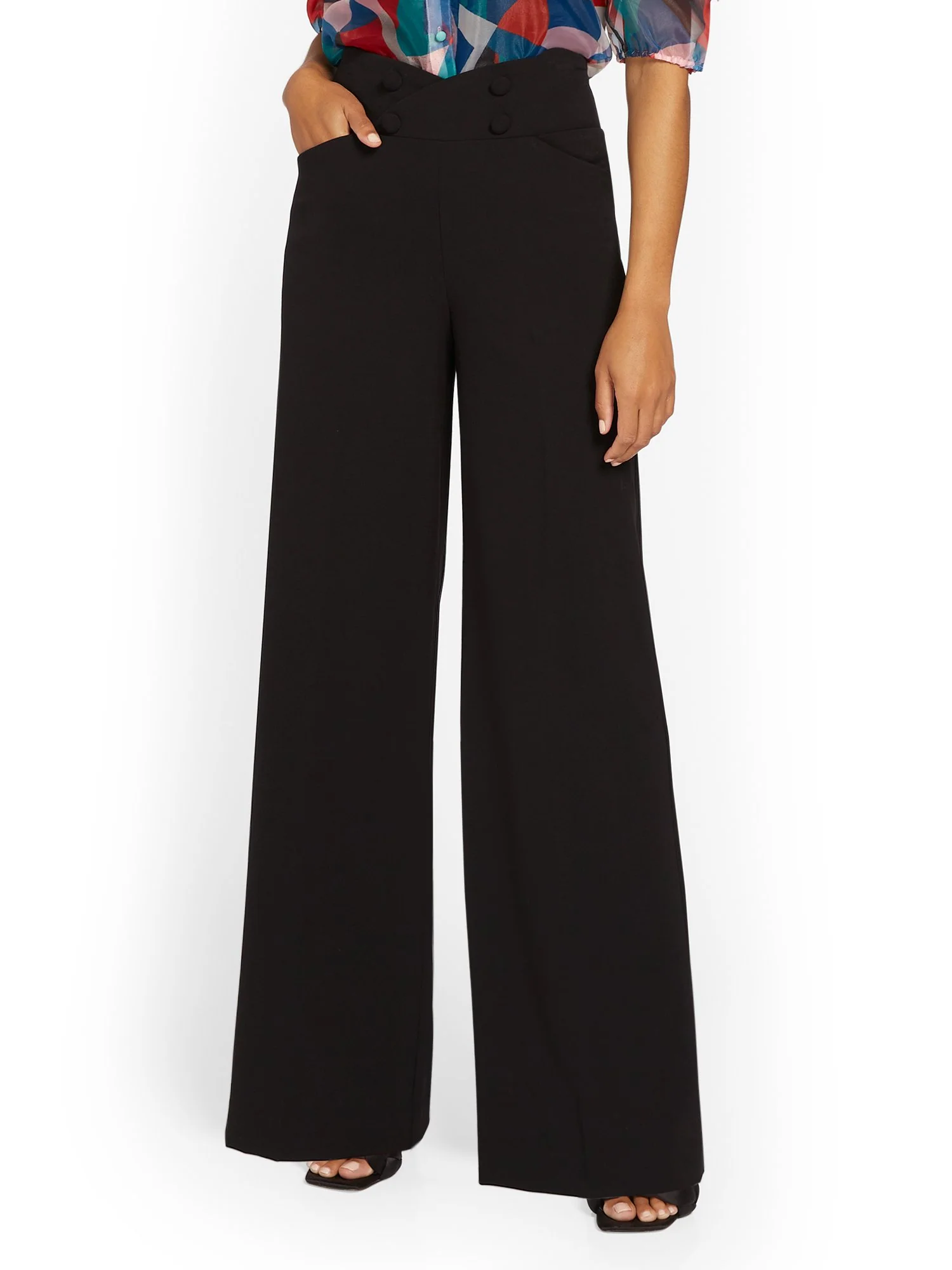 High-Waisted Button-Front Wide-Leg Pant - Essential Stretch - Image 2