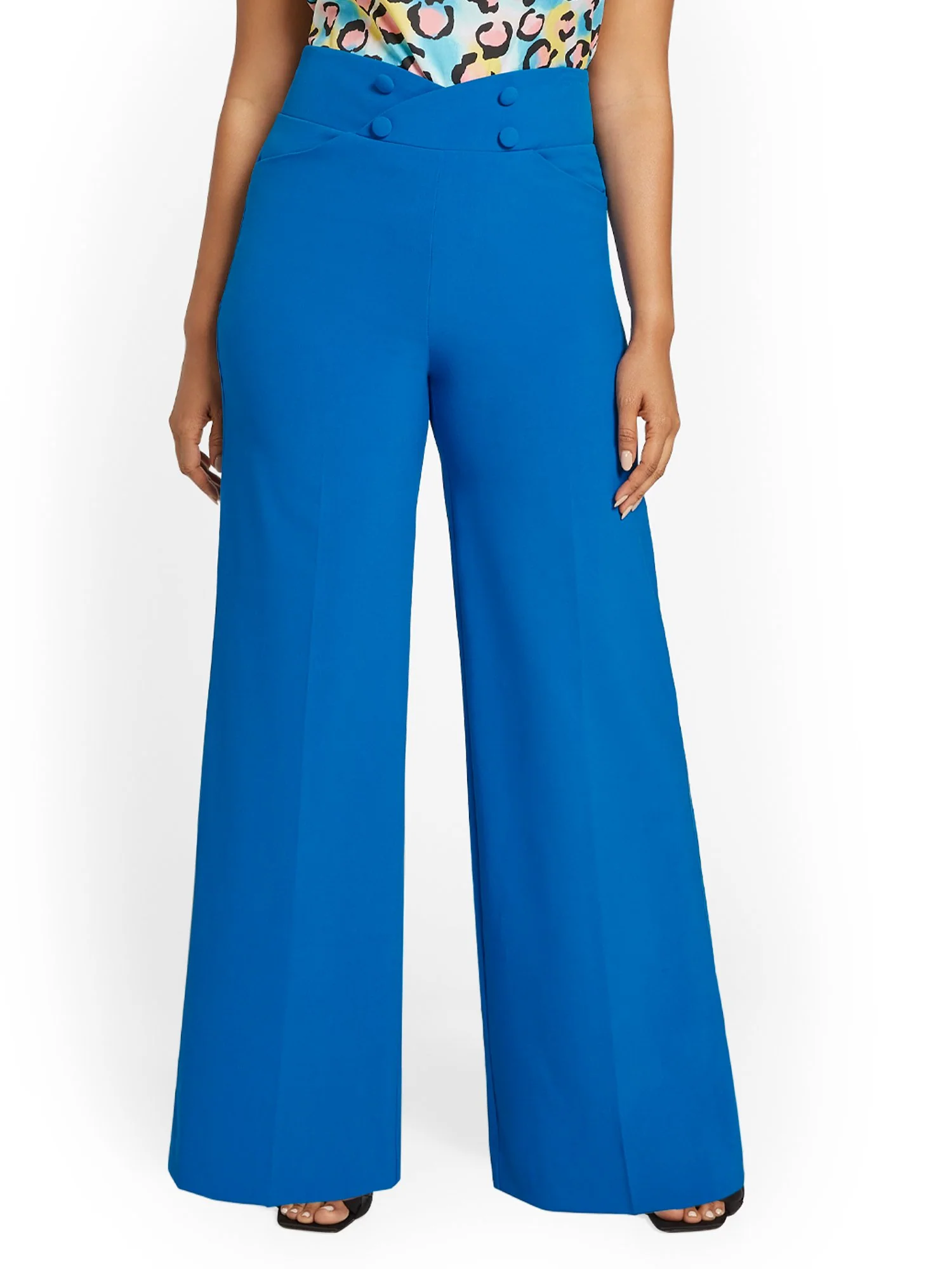 High-Waisted Button-Front Wide-Leg Pant - Essential Stretch - Image 7