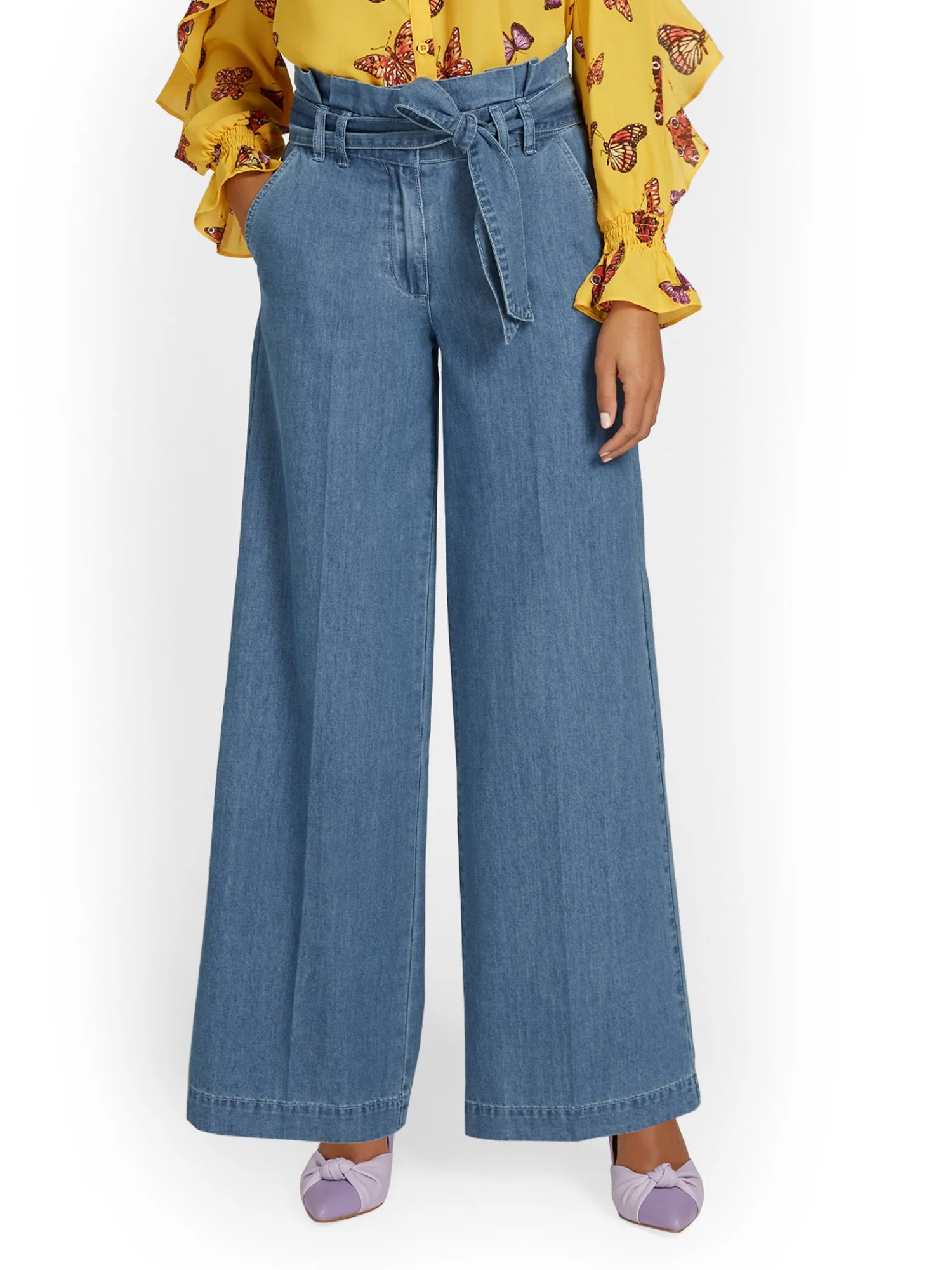 High-Waisted Chambray Wide-Leg Pant - Light Wash