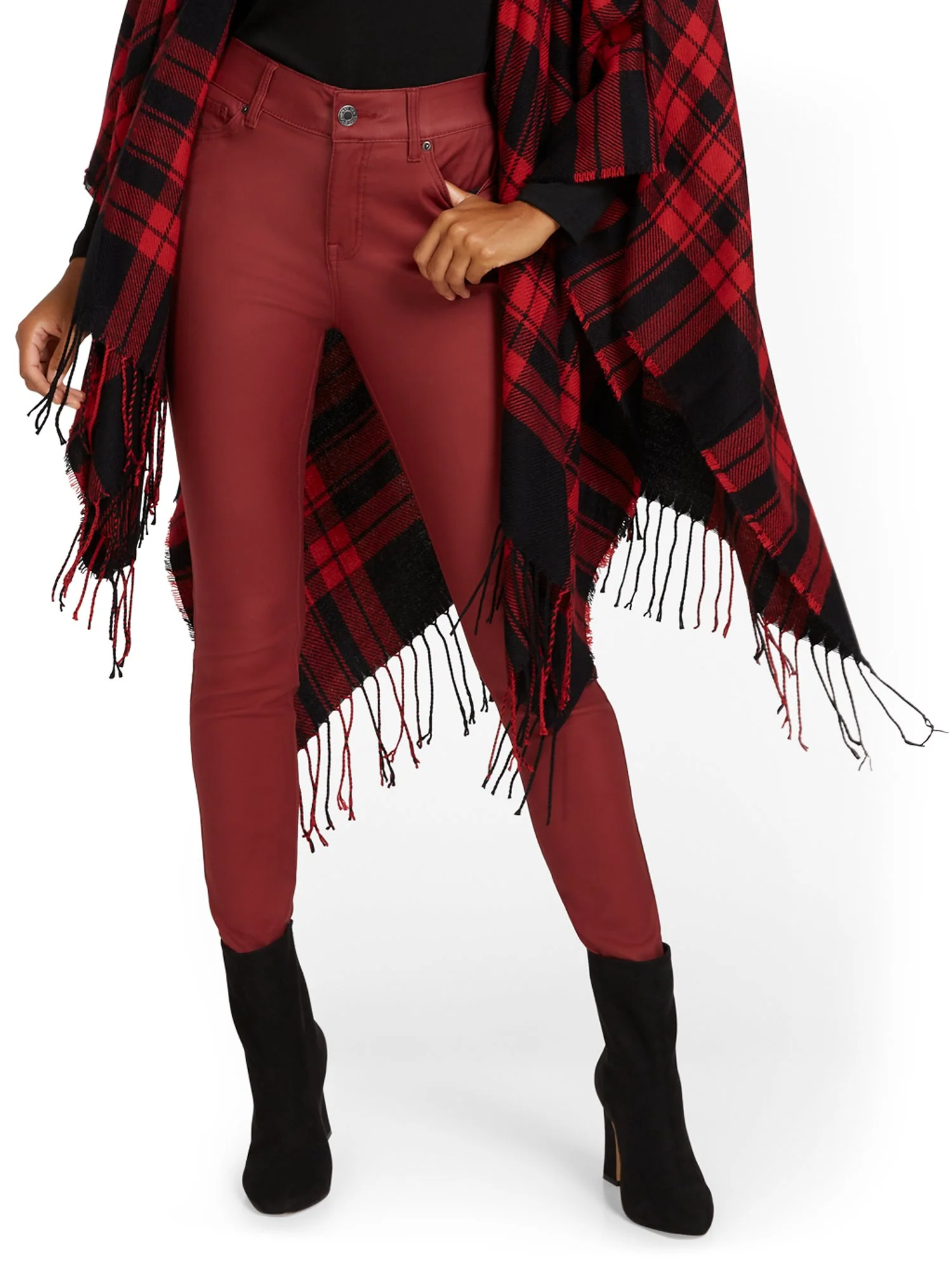High-Waisted Coated Super-Skinny Jeans - Red
