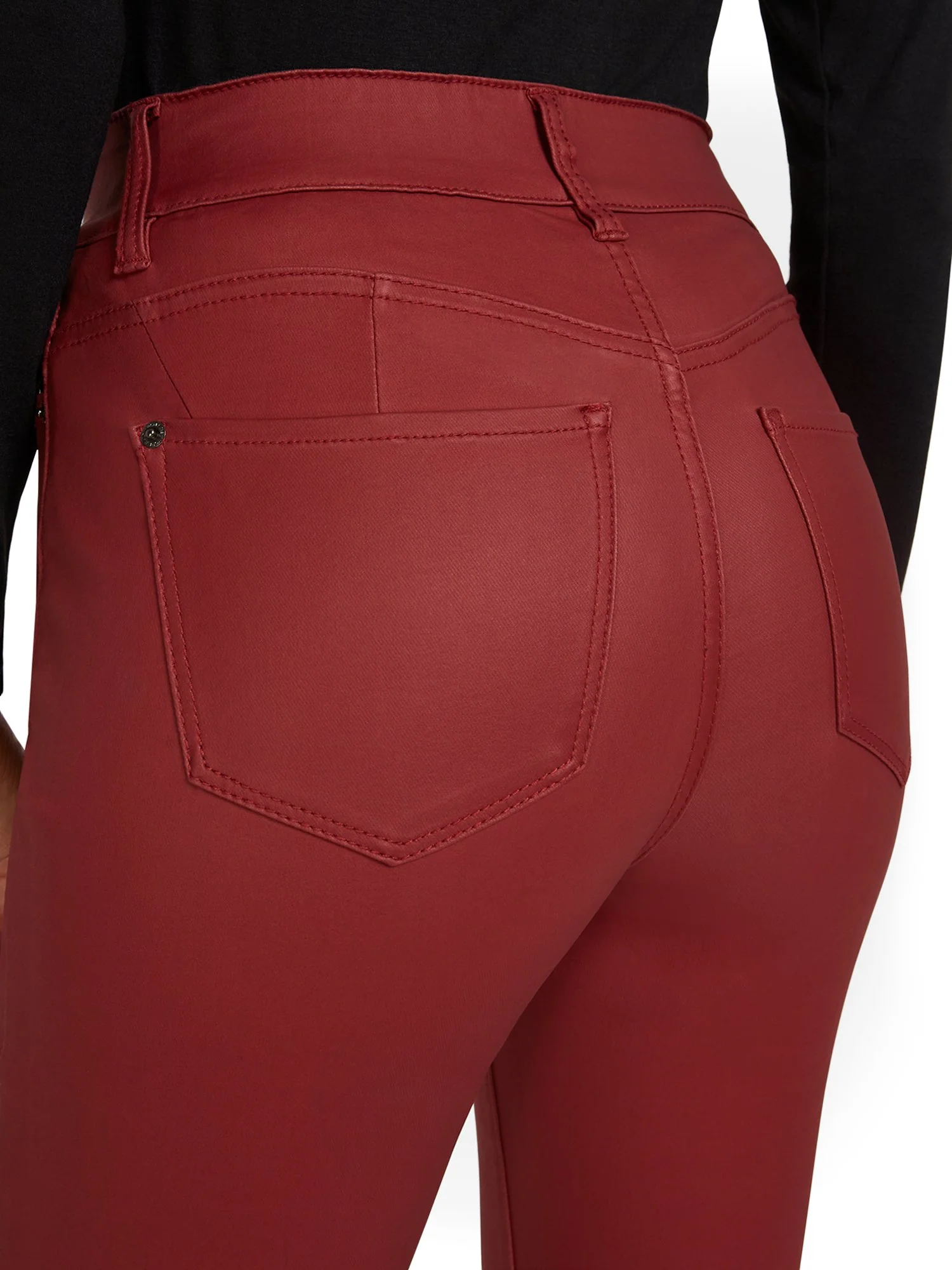 High-Waisted Coated Super-Skinny Jeans - Red - Image 4