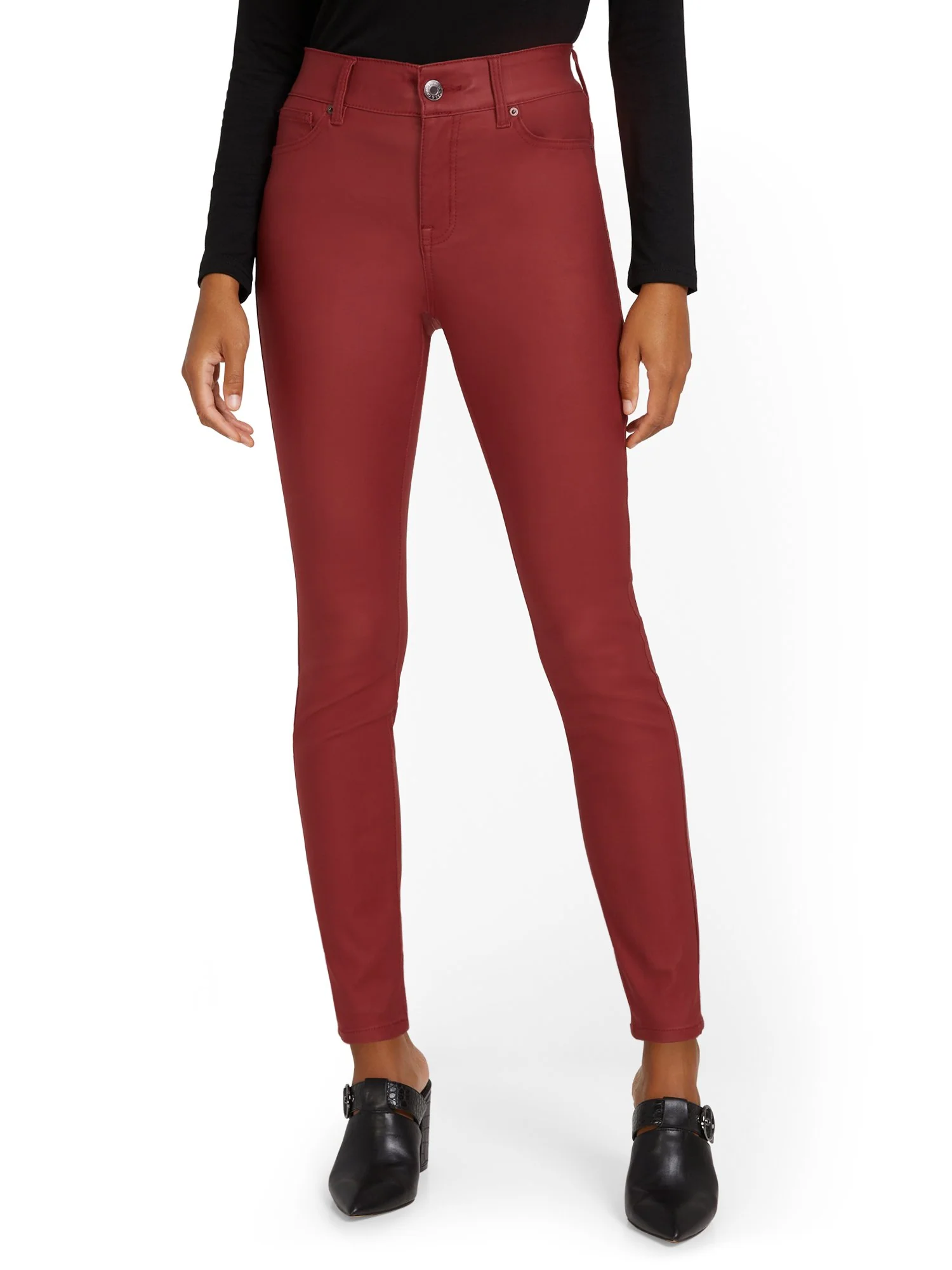 High-Waisted Coated Super-Skinny Jeans - Red - Image 6