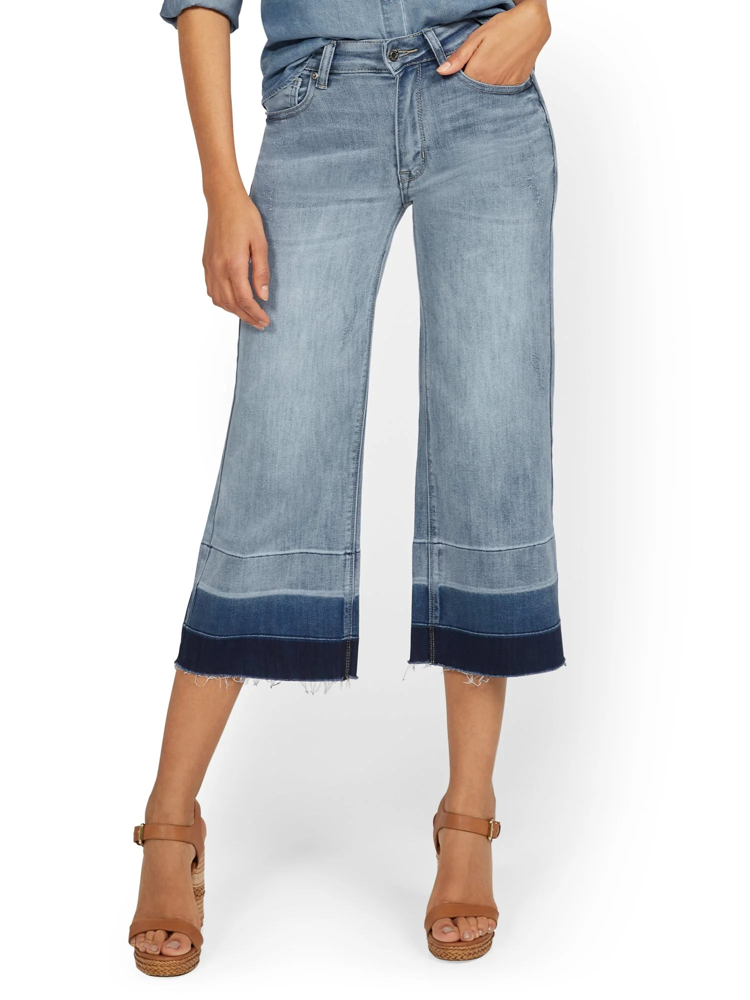 High-Waisted Colorblock Wide-Leg Capri Jeans