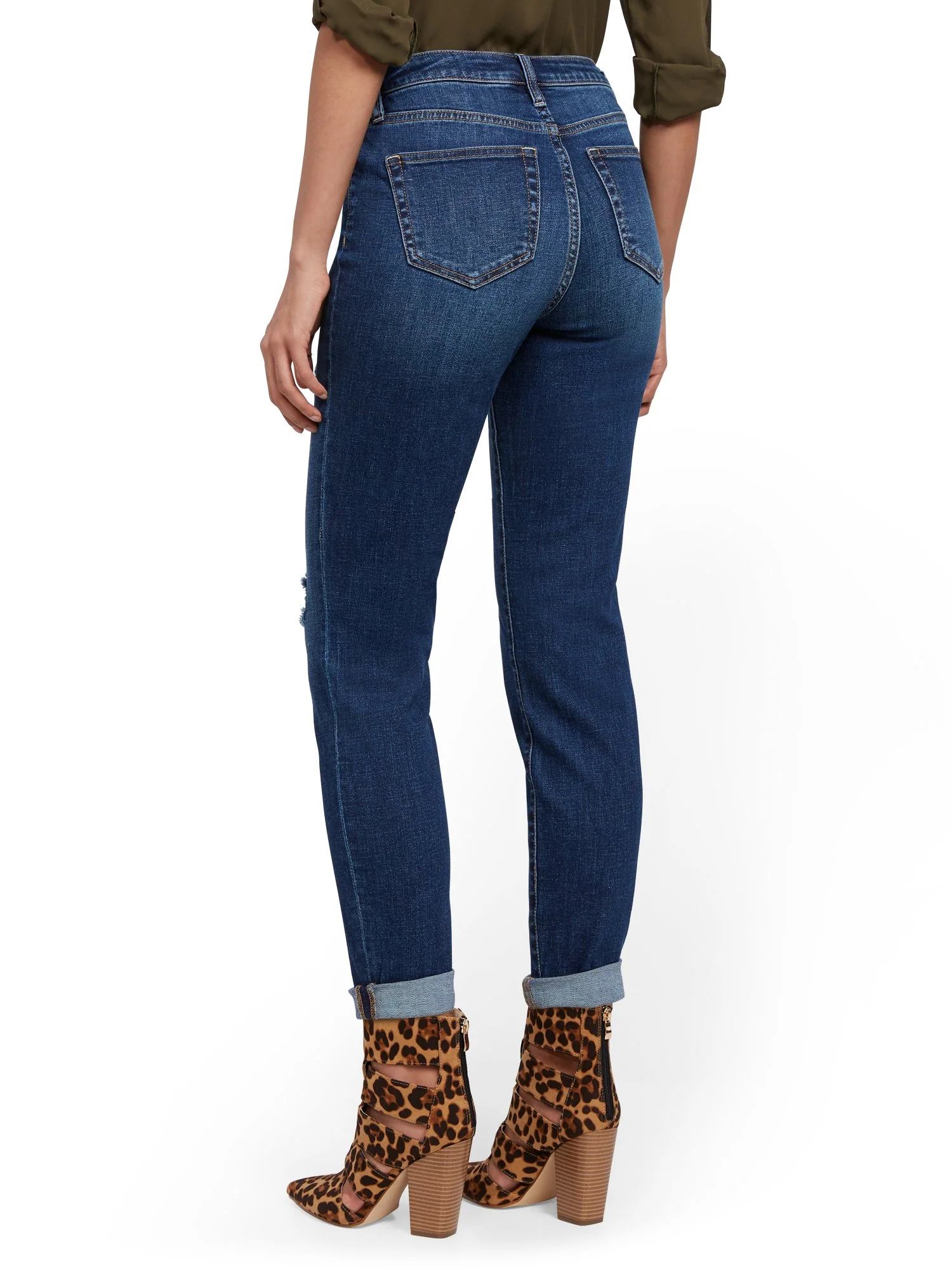 High-Waisted Curvy Boyfriend Jeans - Blue Honey - Image 3