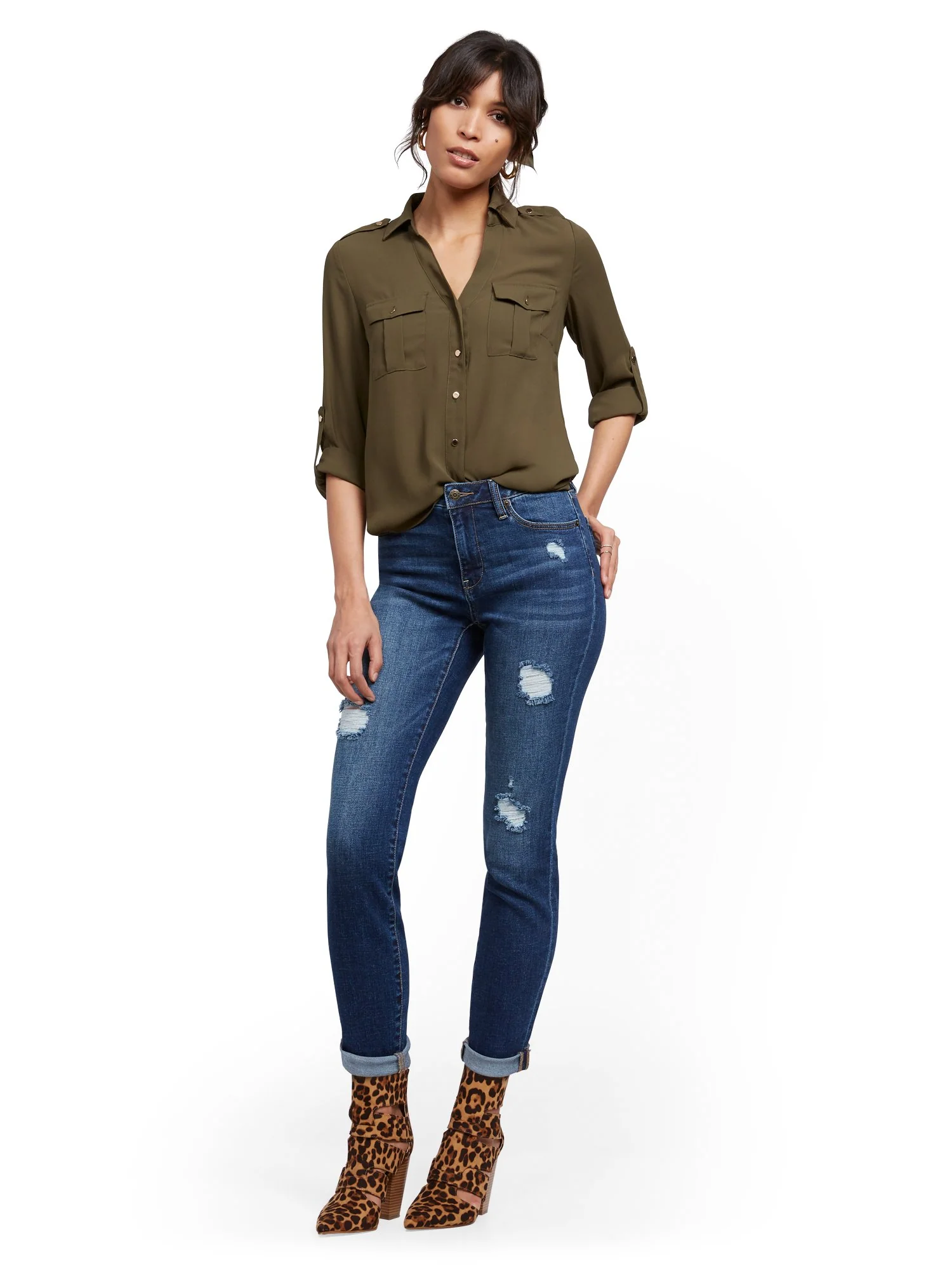 High-Waisted Curvy Boyfriend Jeans - Blue Honey - Image 4