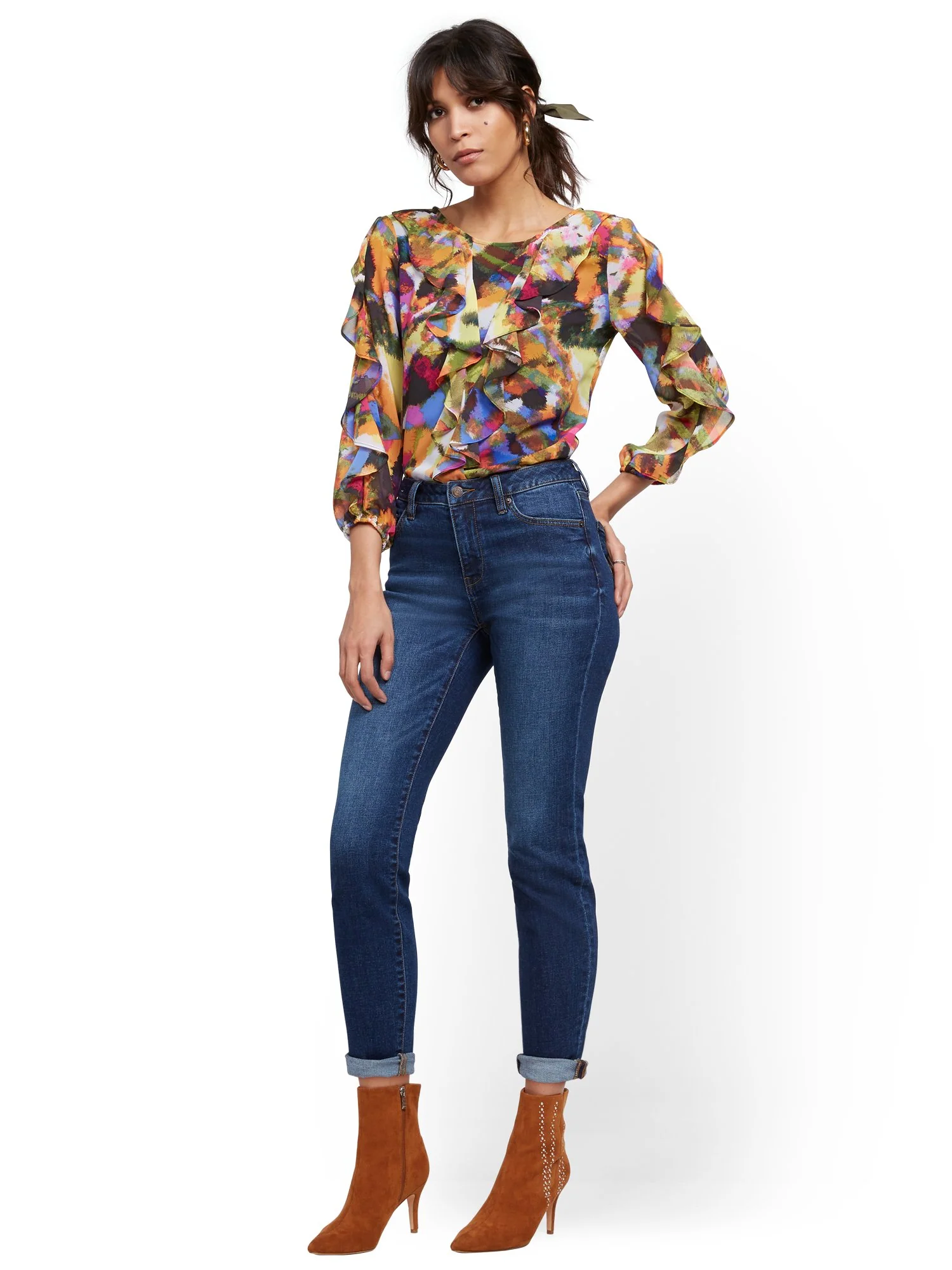 High-Waisted Curvy Boyfriend Jeans - Foxy Blue - Image 4